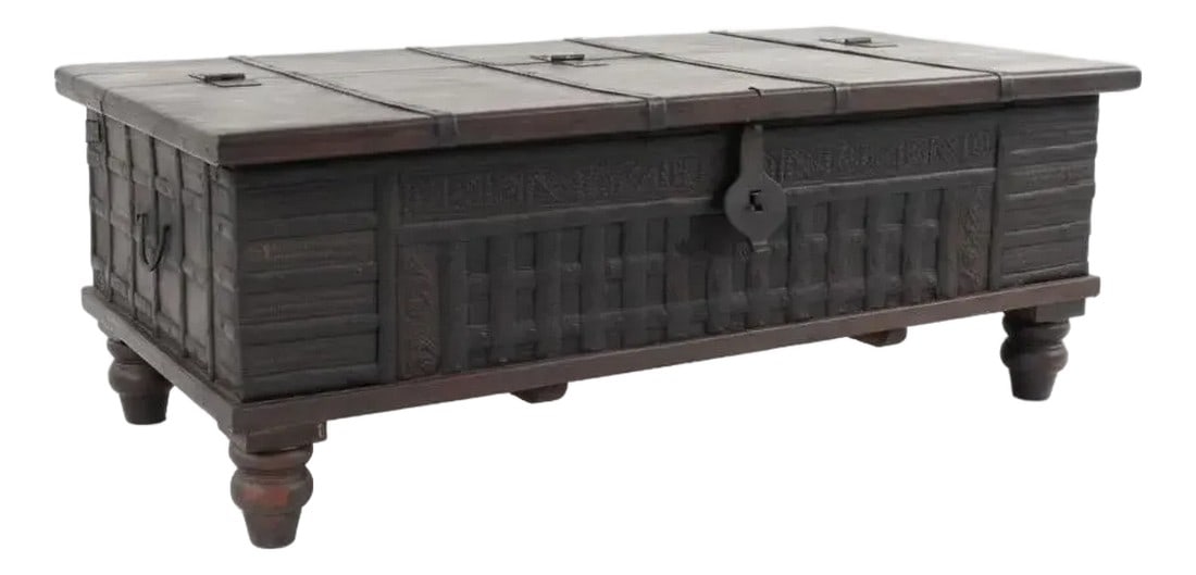 Vintage Rustic Brown Wood and Metal Chest Coffee Table with Storage (1 of 5)