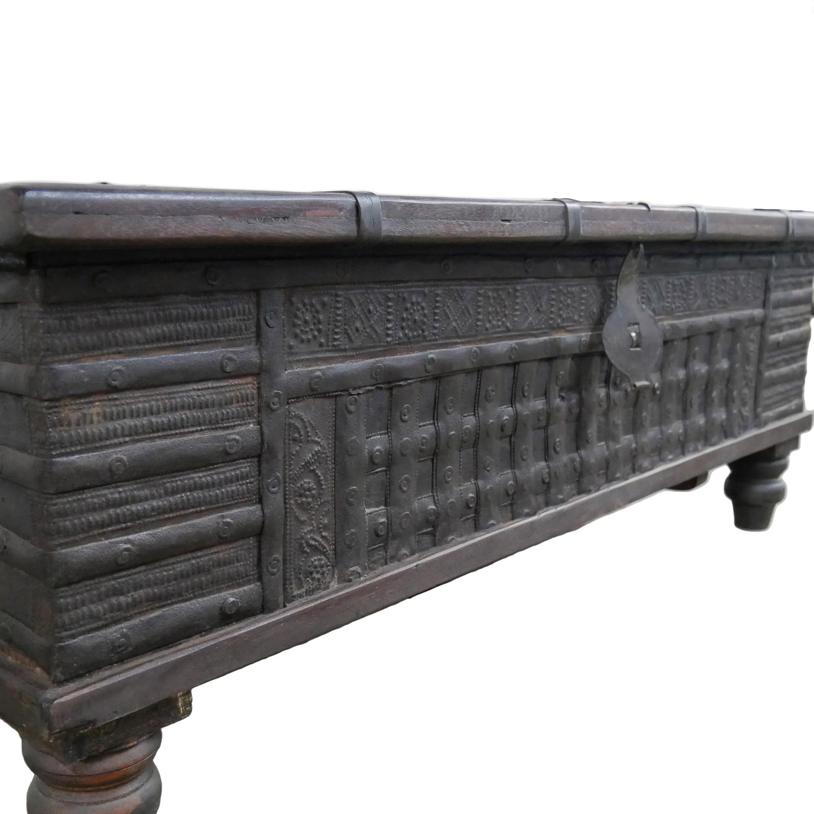 Vintage Rustic Brown Wood and Metal Chest Coffee Table with Storage - 5