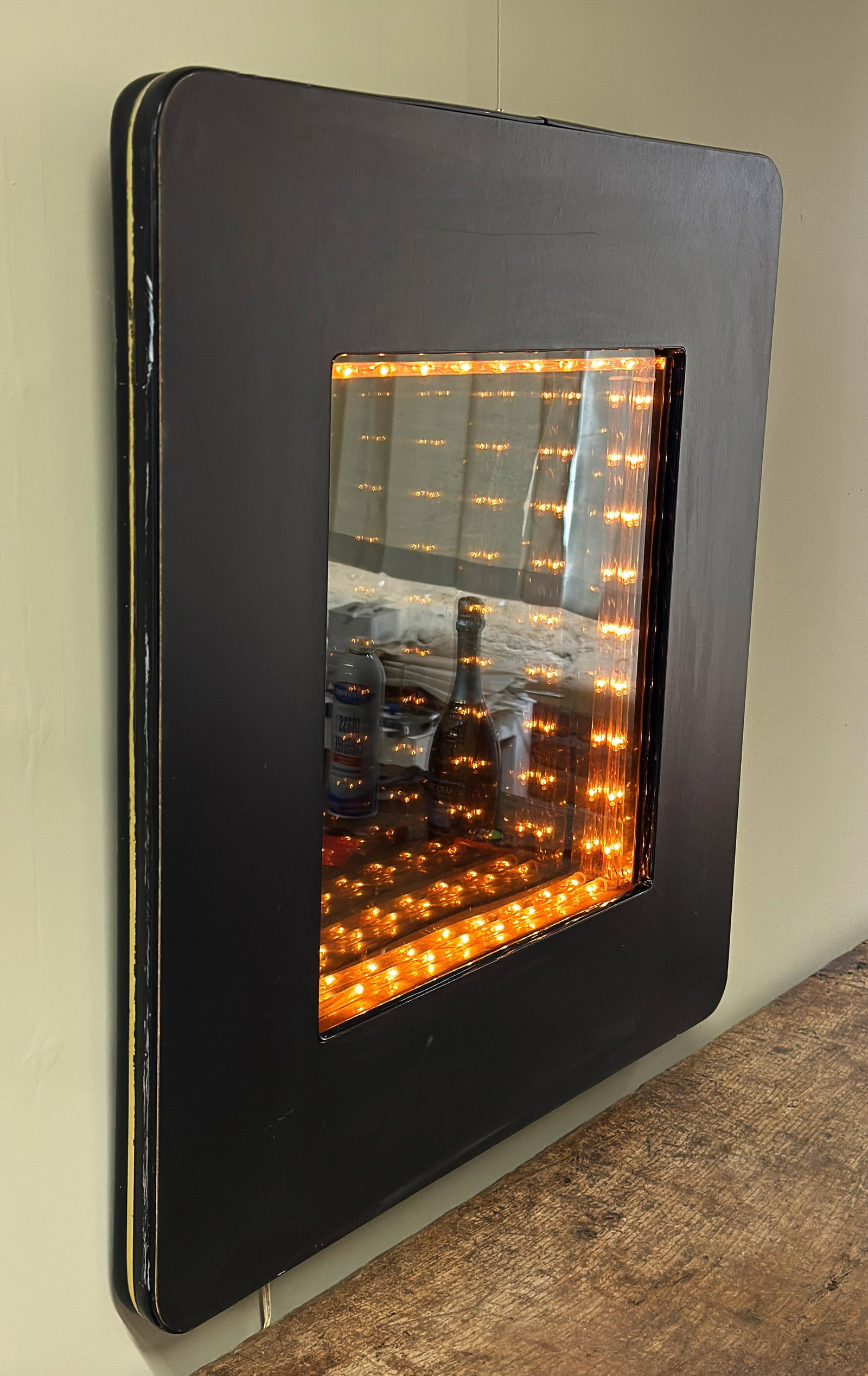 Vintage c.1970's/80's Infinity Mirror Wall Light in Matte Black - 5