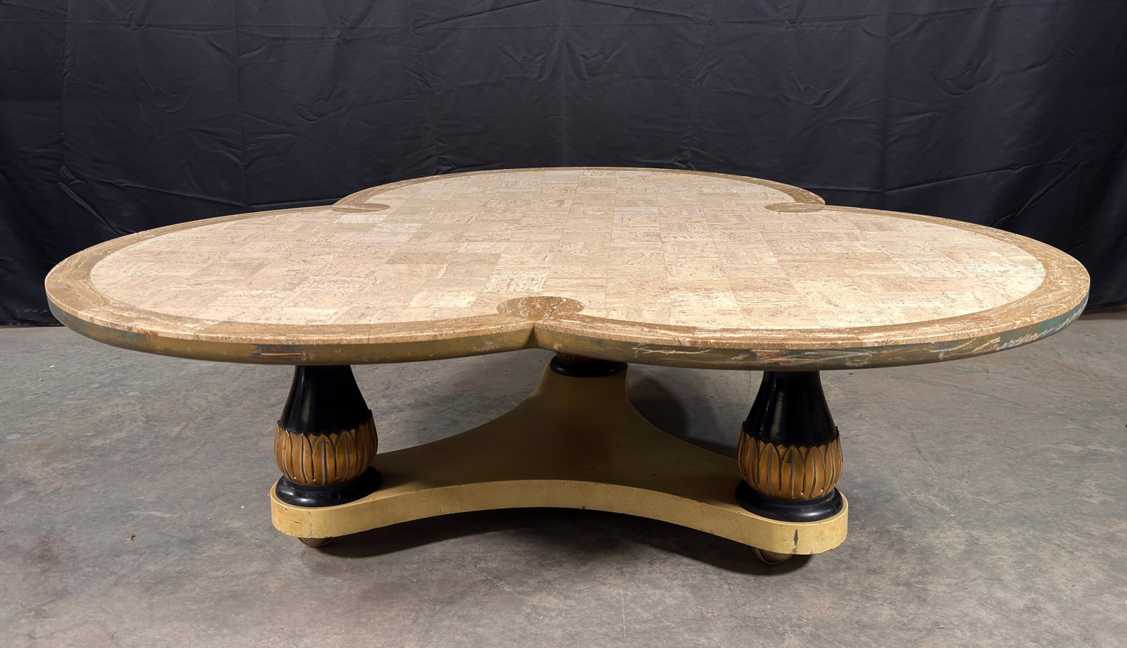 Maurice Bailey for Monteverdi Young Tessellated Travertine Trefoil Coffee Table c.1970s - 2