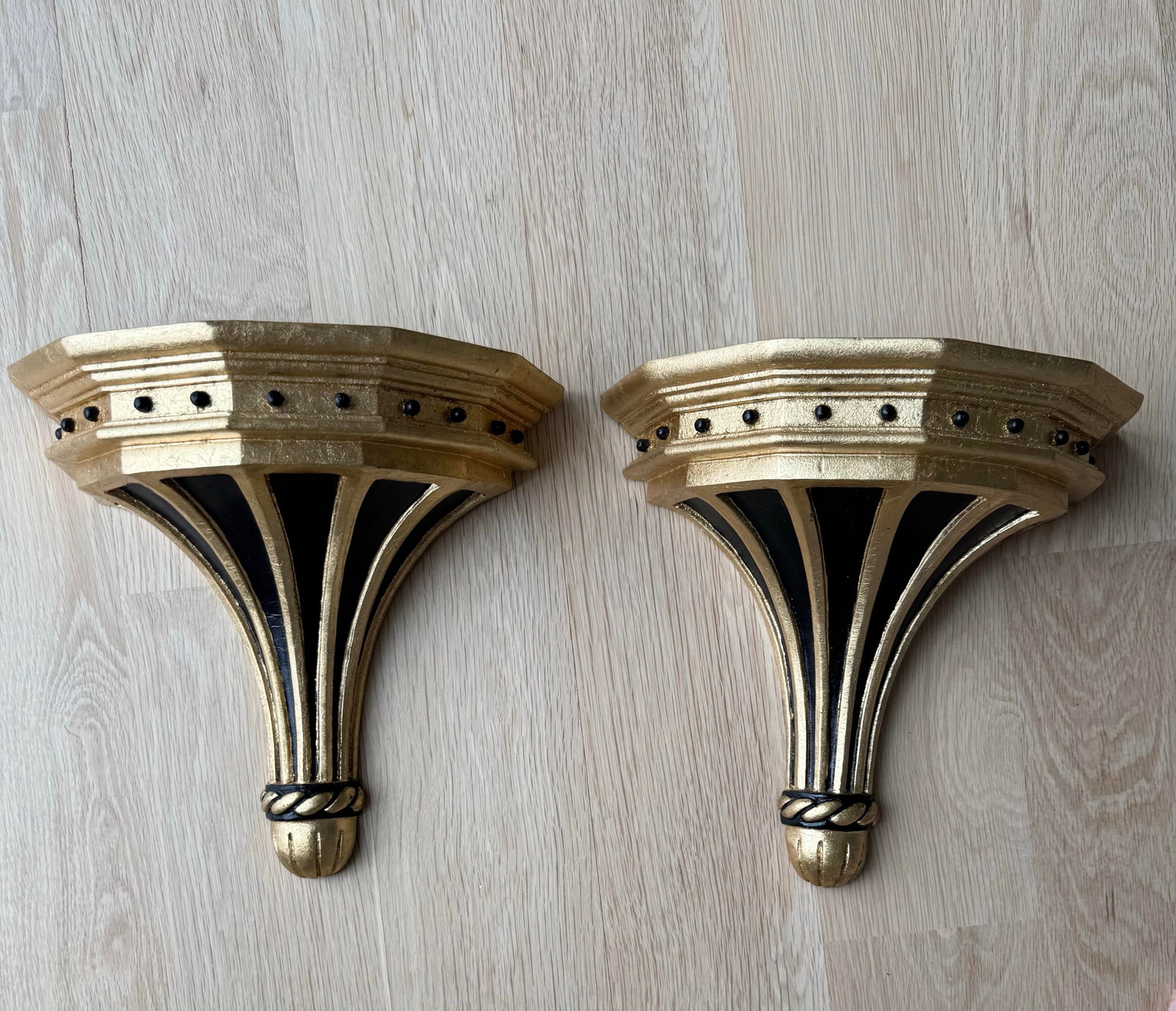 Pair of Large Vintage Gilt & Ebonized Wood Wall Brackets - 9