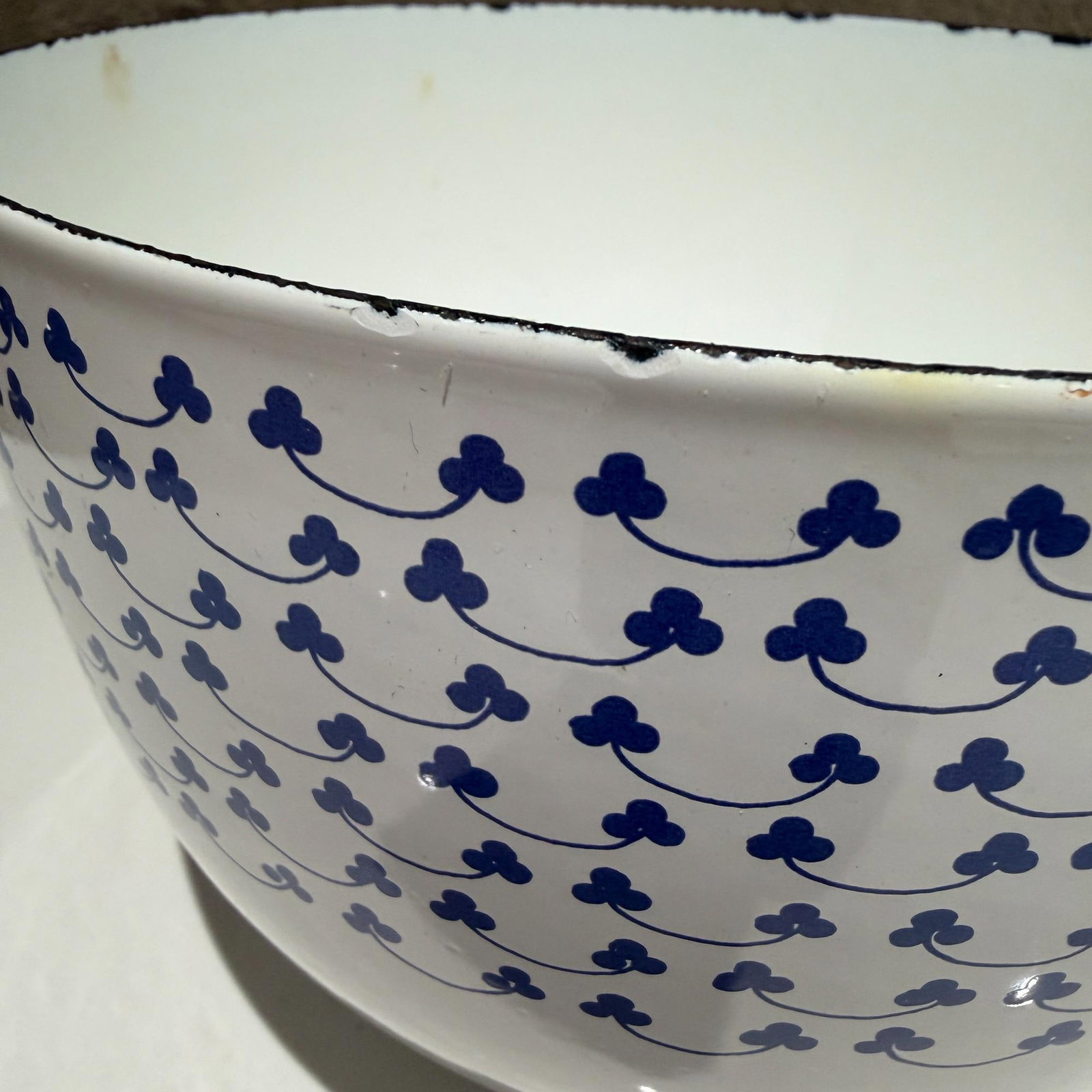 Arabia Finland Finel Enamel Bowl Blue Clover Siniapila Kaj Franck - 3
