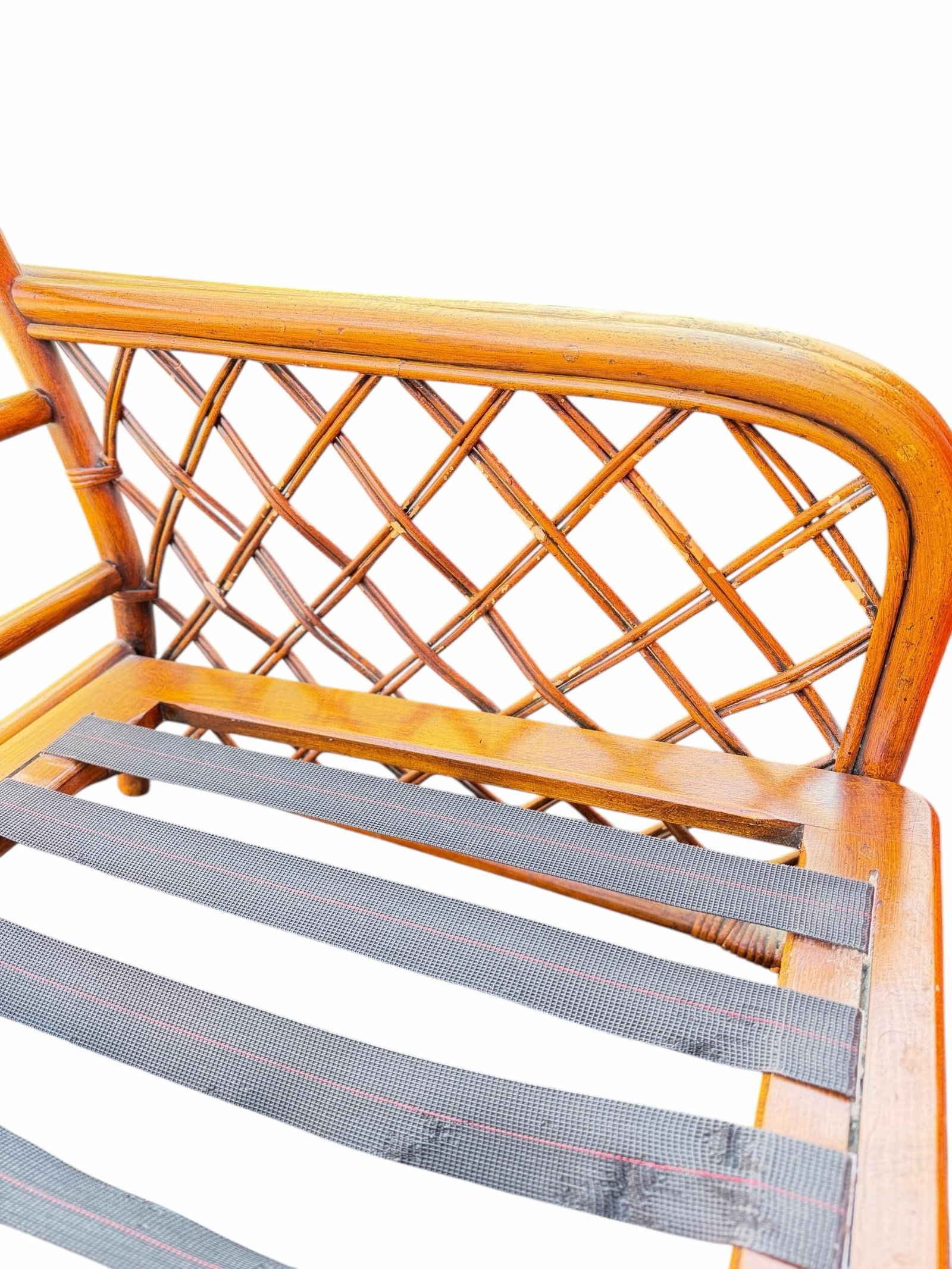 Pair of Vintage Ficks Reed Rattan Lounge Chair Frames With Lattice Sides - 11