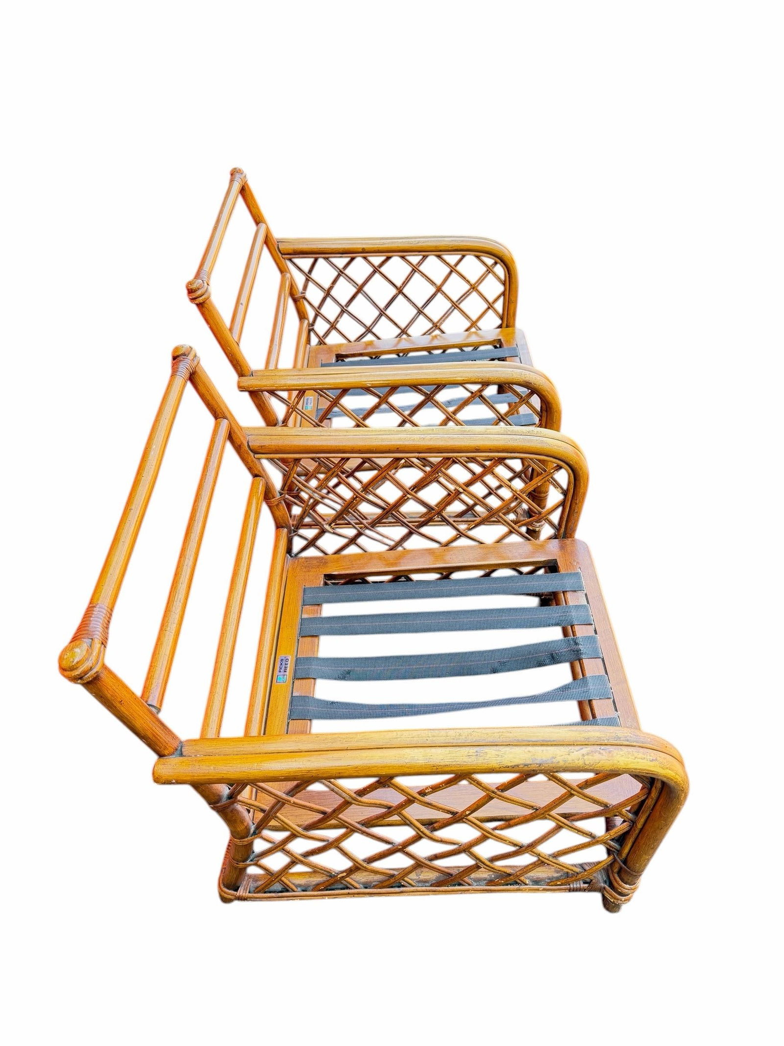 Pair of Vintage Ficks Reed Rattan Lounge Chair Frames With Lattice Sides - 2