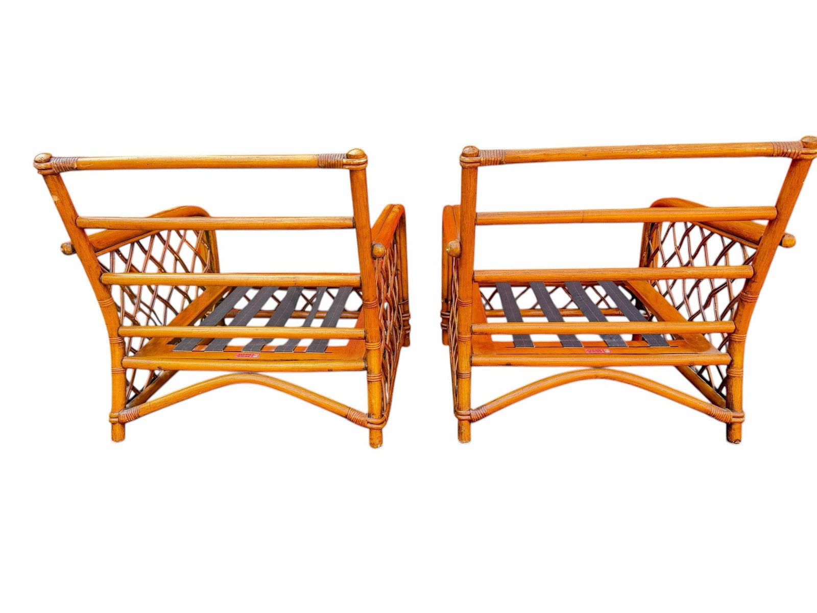 Pair of Vintage Ficks Reed Rattan Lounge Chair Frames With Lattice Sides - 3
