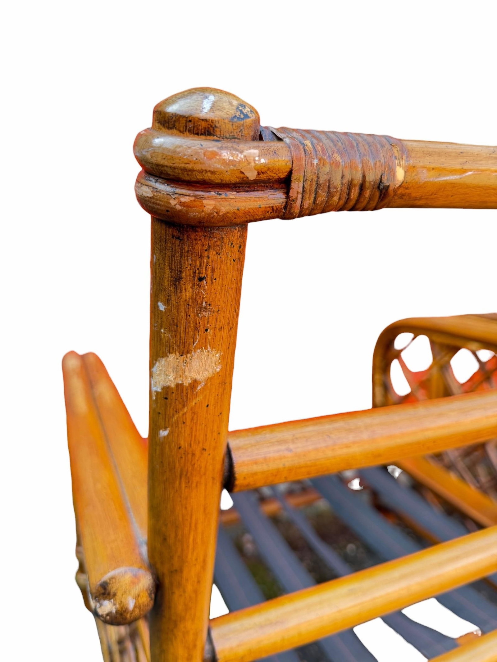 Pair of Vintage Ficks Reed Rattan Lounge Chair Frames With Lattice Sides - 5