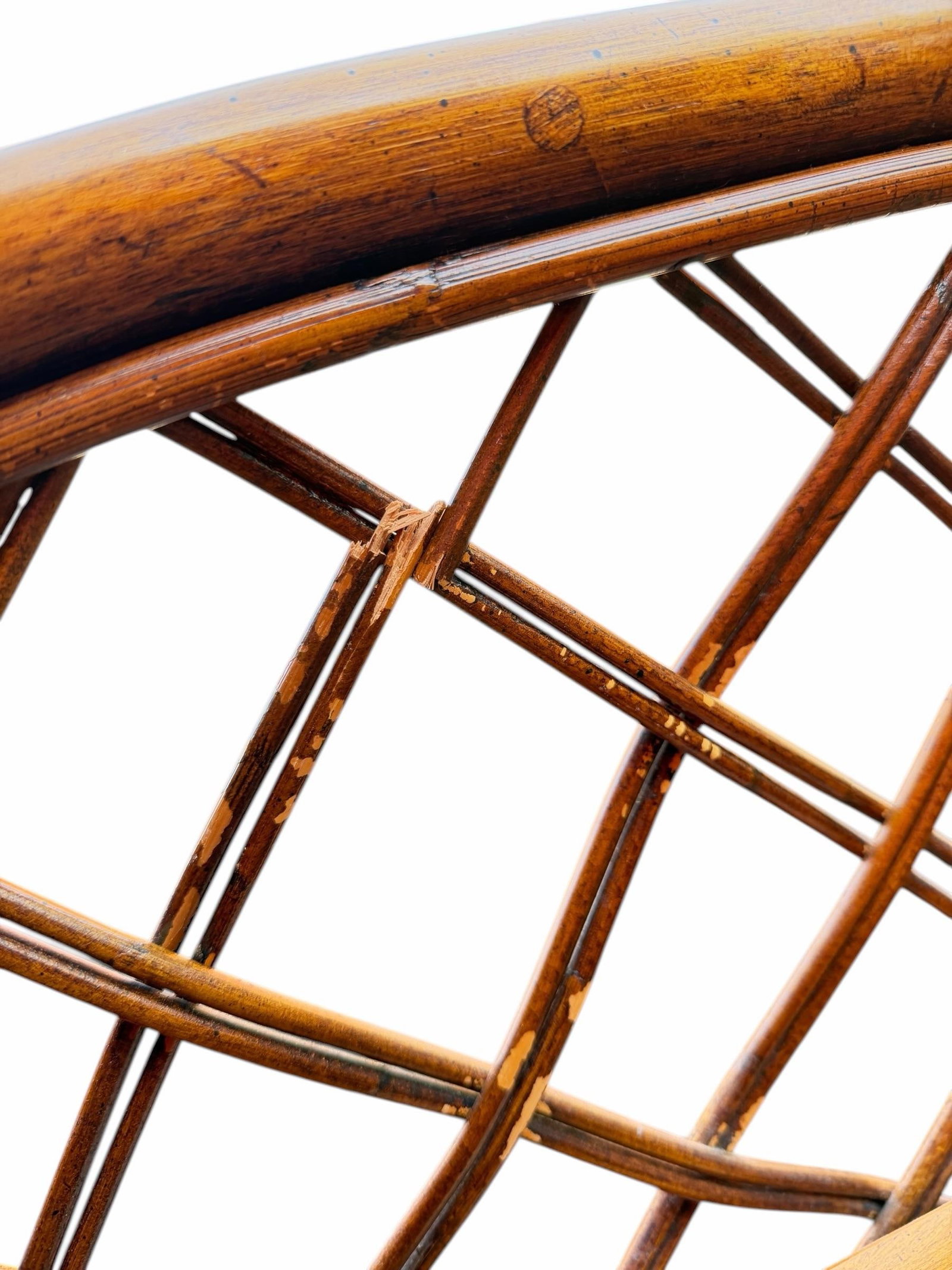 Pair of Vintage Ficks Reed Rattan Lounge Chair Frames With Lattice Sides - 6
