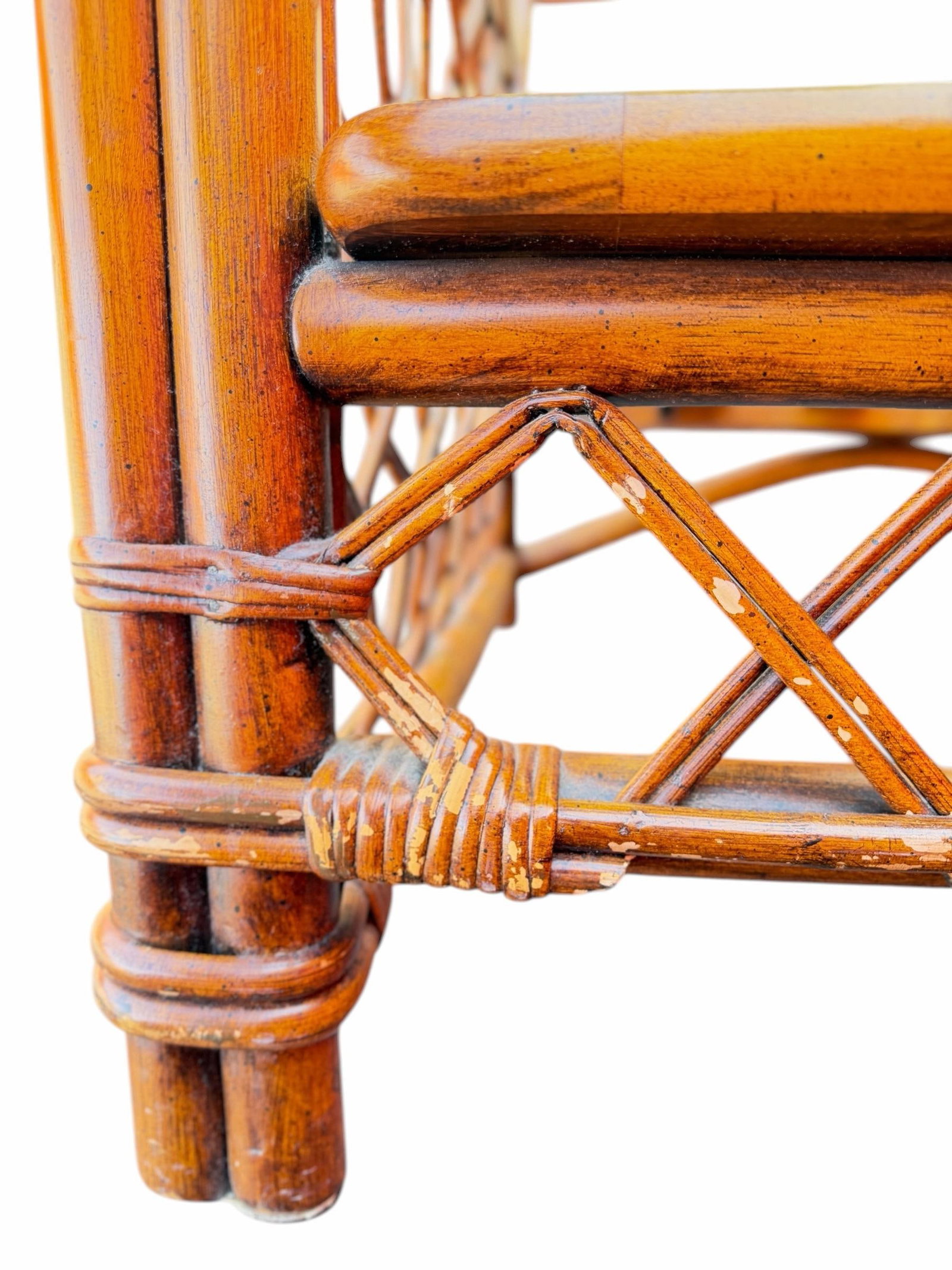 Pair of Vintage Ficks Reed Rattan Lounge Chair Frames With Lattice Sides - 8