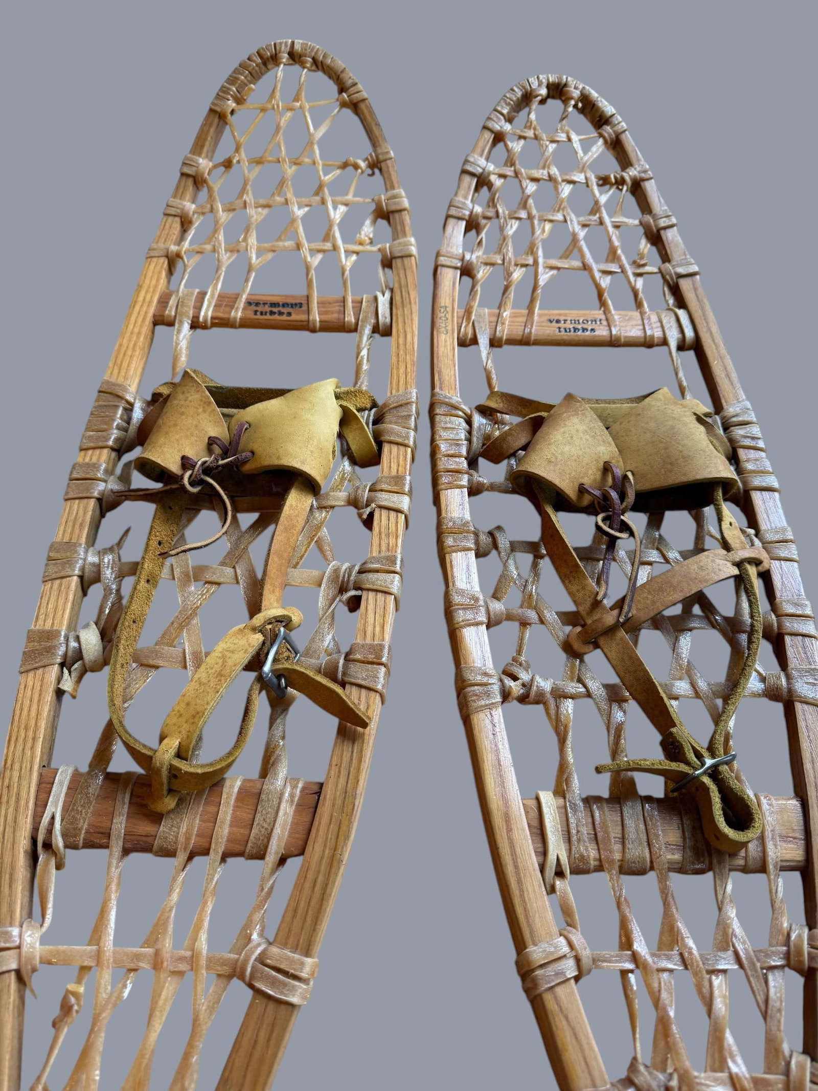Mid 20th Century Vermont Tubbs Rawhide Leather Snowshoes Wall Decor - 3