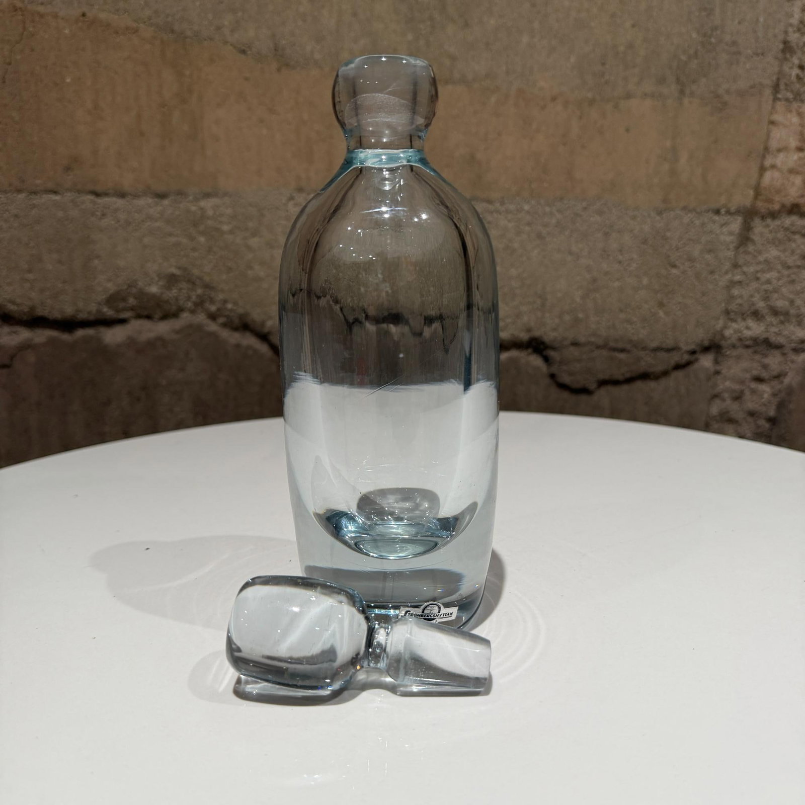 Strombergshyttan Swedish Ice Blue Crystal Decanter Vessel Scandinavian Modern - 9
