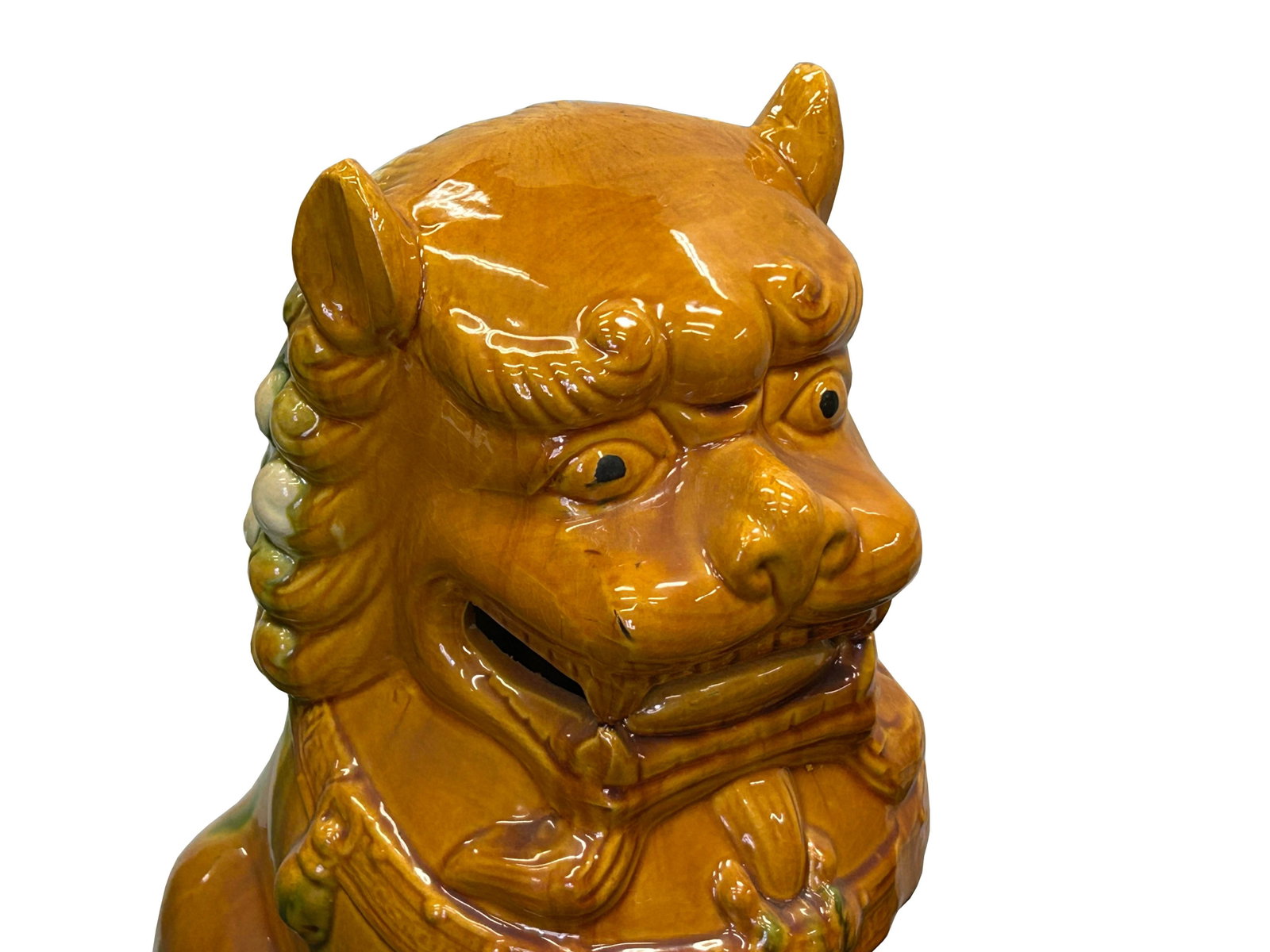 Pair Chinese Tri-Color Mustard Yellow Glaze Fengshui Lions Foo Dogs - 8