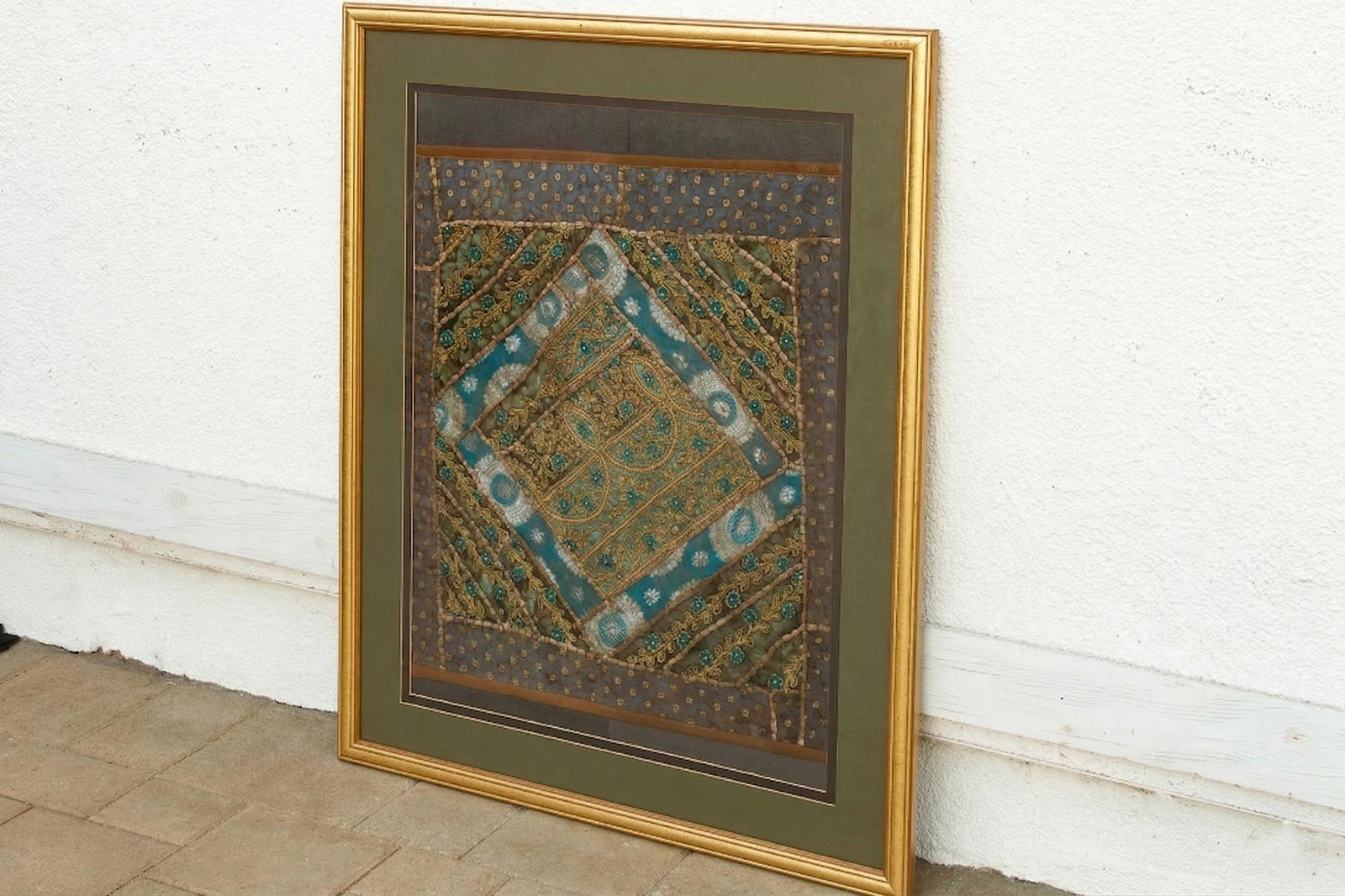 Framed Antique Metallic Embroidered Zardozi Tapestry - 2