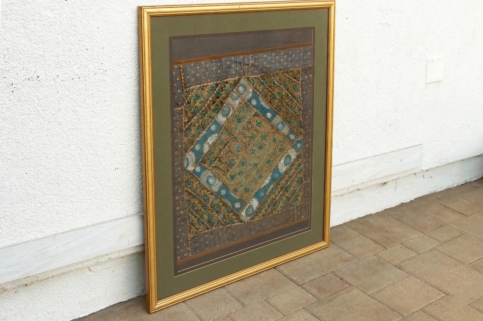 Framed Antique Metallic Embroidered Zardozi Tapestry - 5