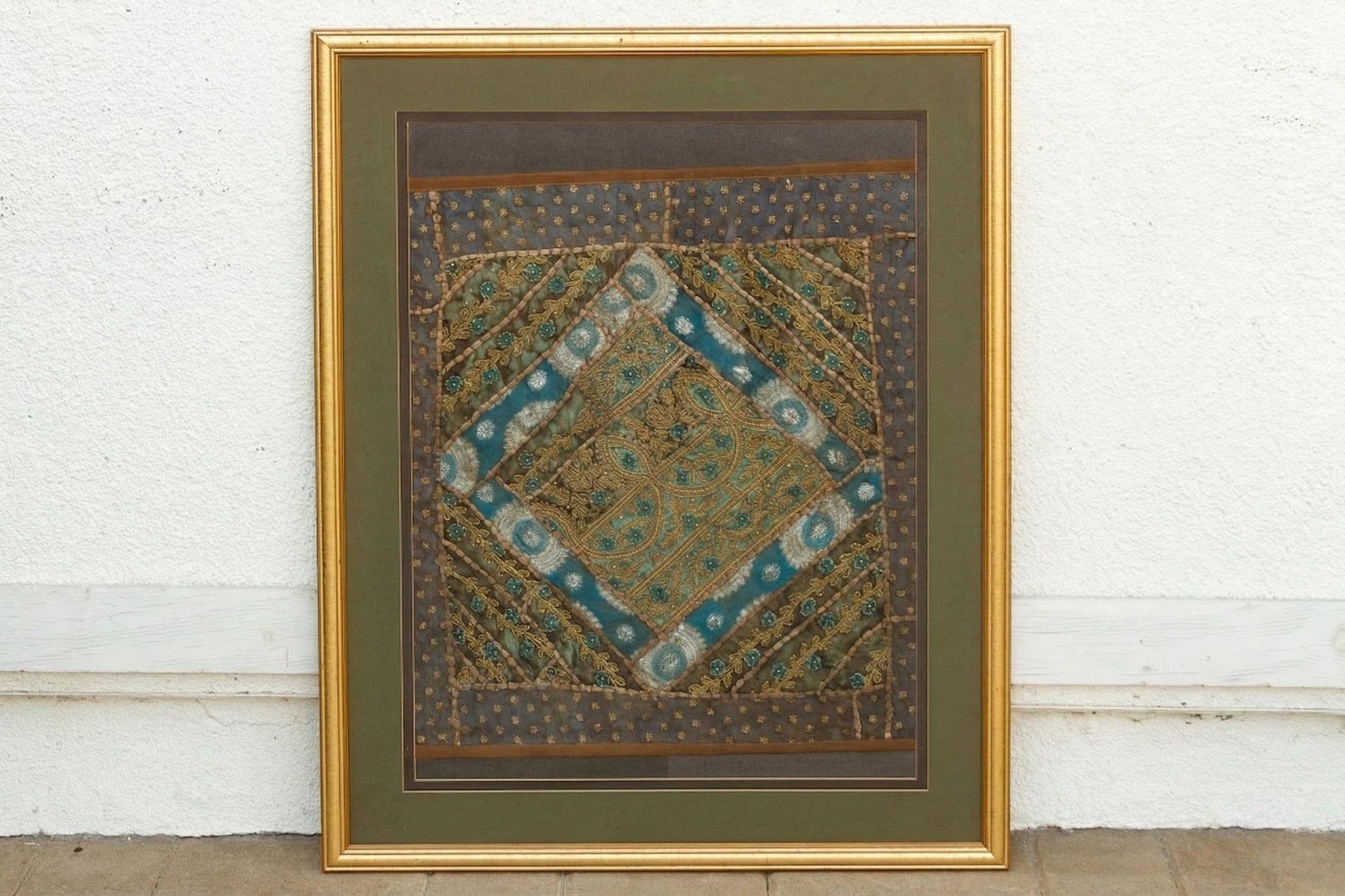 Framed Antique Metallic Embroidered Zardozi Tapestry - 6