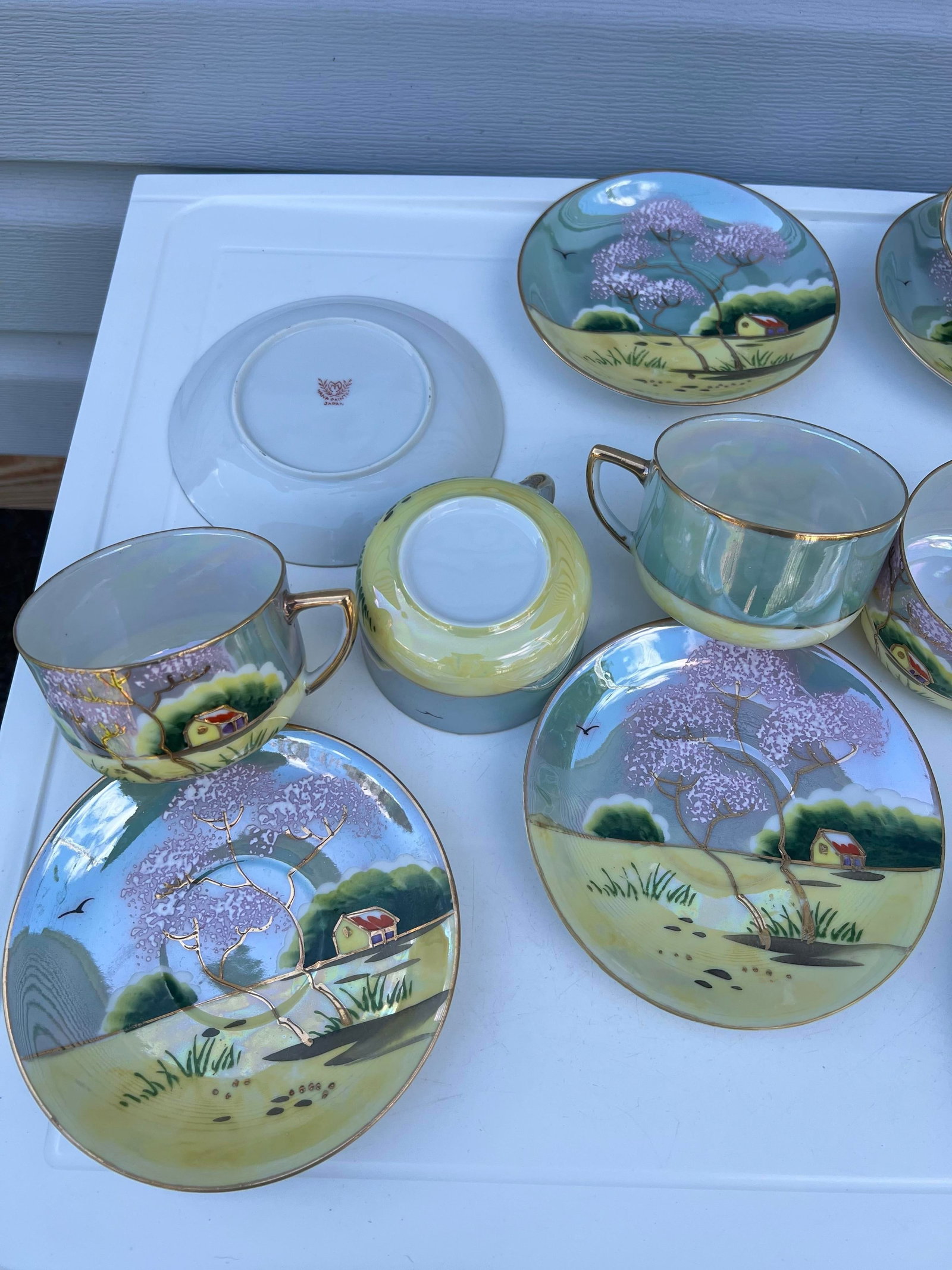 1920s Japanese Cherry Blossom Lusterware Tea Set by Moriyama -17Pc - 10