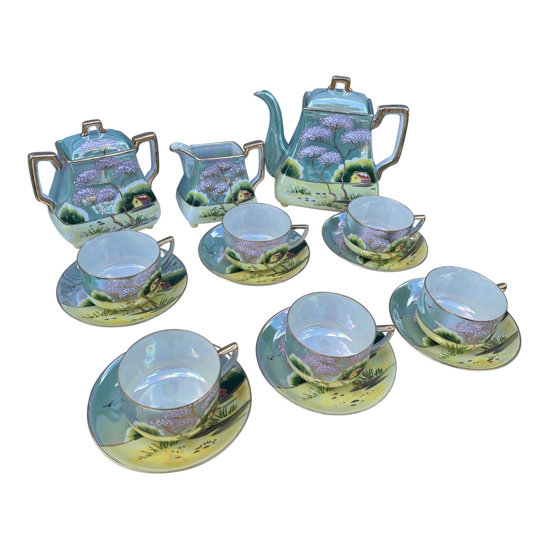 1920s Japanese Cherry Blossom Lusterware Tea Set by Moriyama -17Pc (1 of 12)