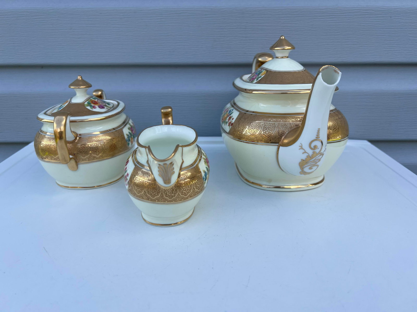1900 Gold & Floral Cauldon for Tiffany Tea Set - Set of 3 - 3