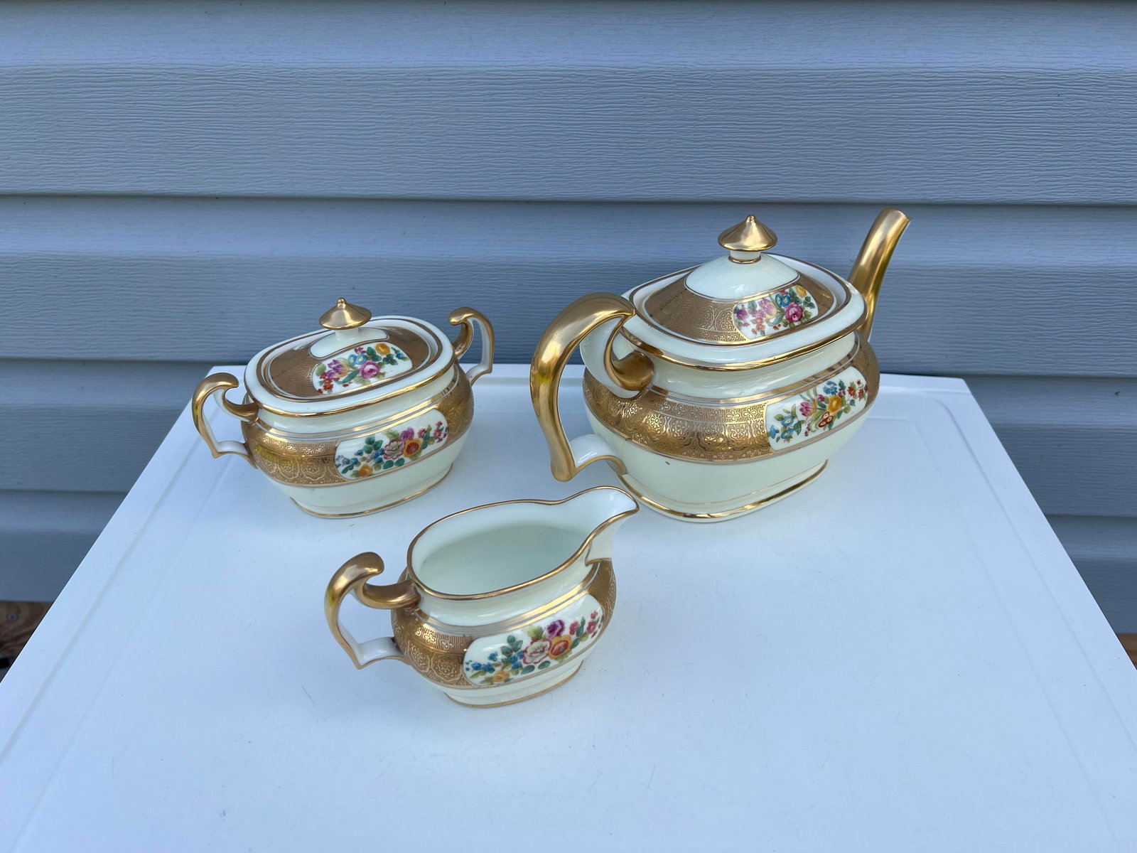 1900 Gold & Floral Cauldon for Tiffany Tea Set - Set of 3 - 4