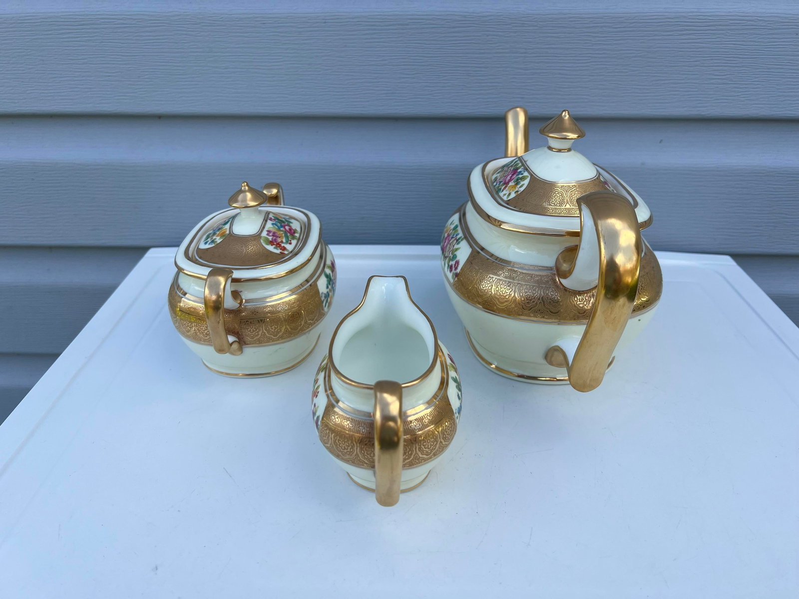 1900 Gold & Floral Cauldon for Tiffany Tea Set - Set of 3 - 5