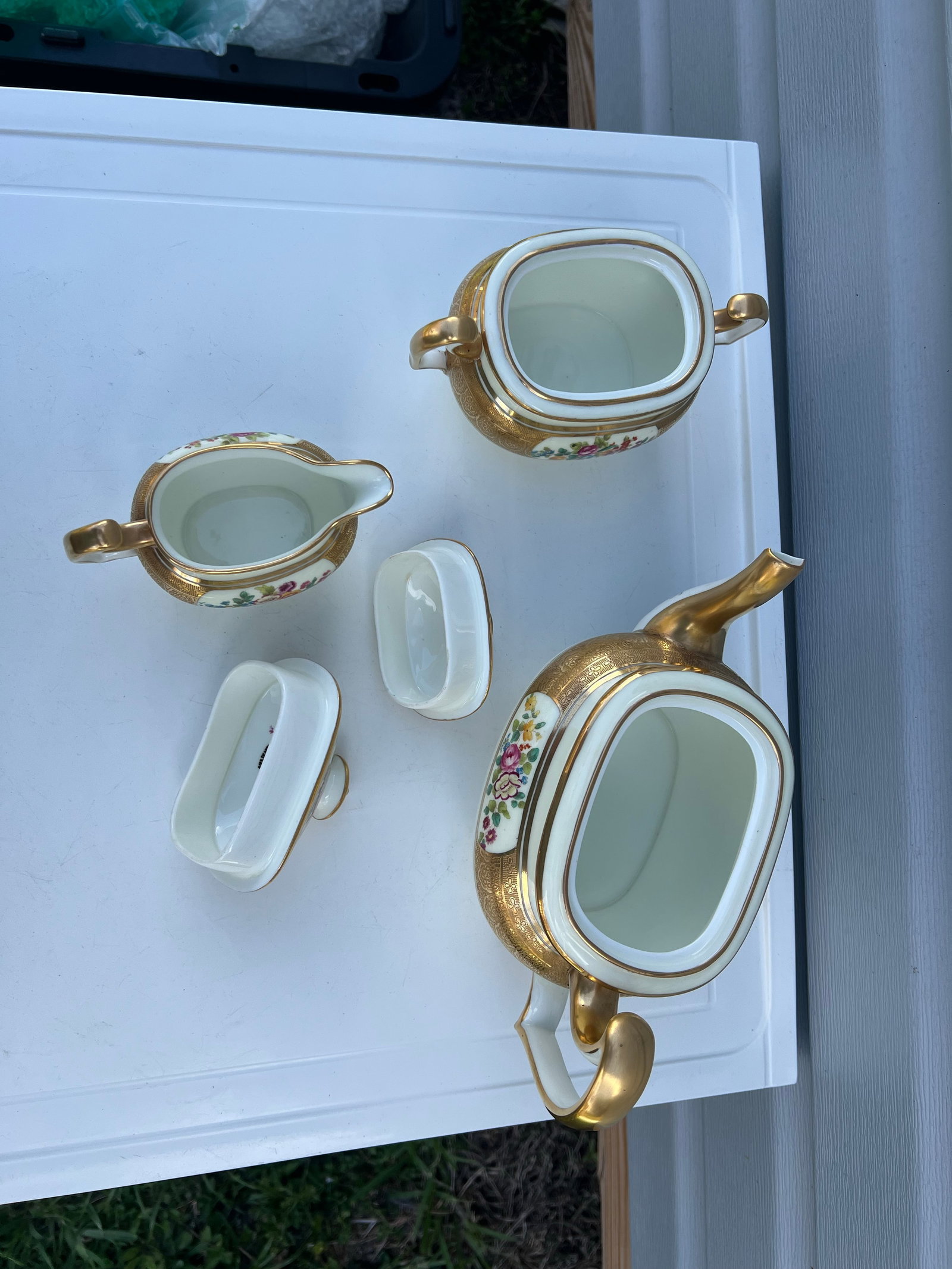 1900 Gold & Floral Cauldon for Tiffany Tea Set - Set of 3 - 6