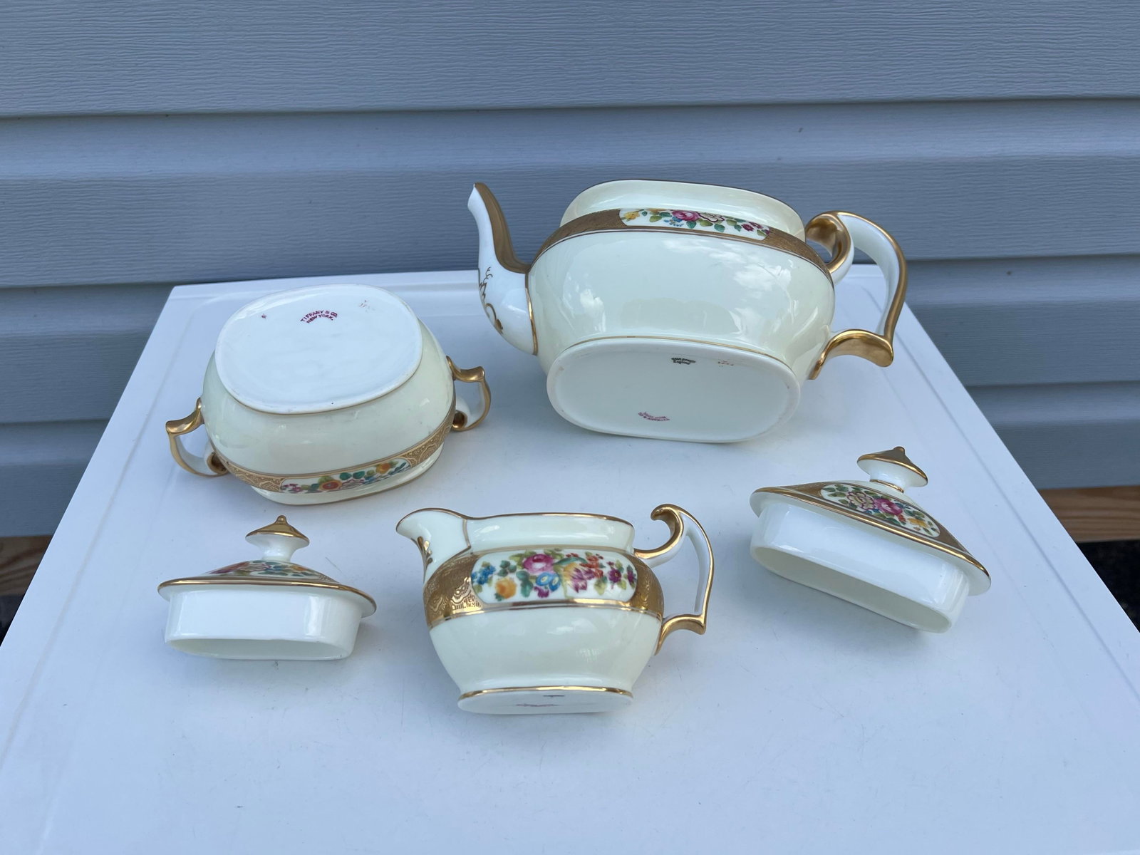 1900 Gold & Floral Cauldon for Tiffany Tea Set - Set of 3 - 8