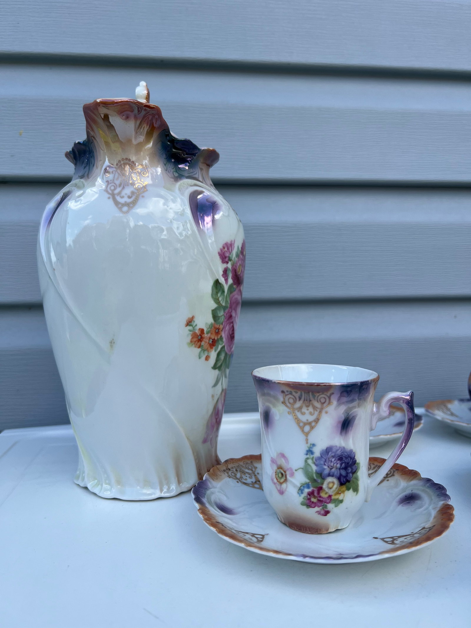 Antique Floral Porcelain Tea Set - 11 Pc - 3