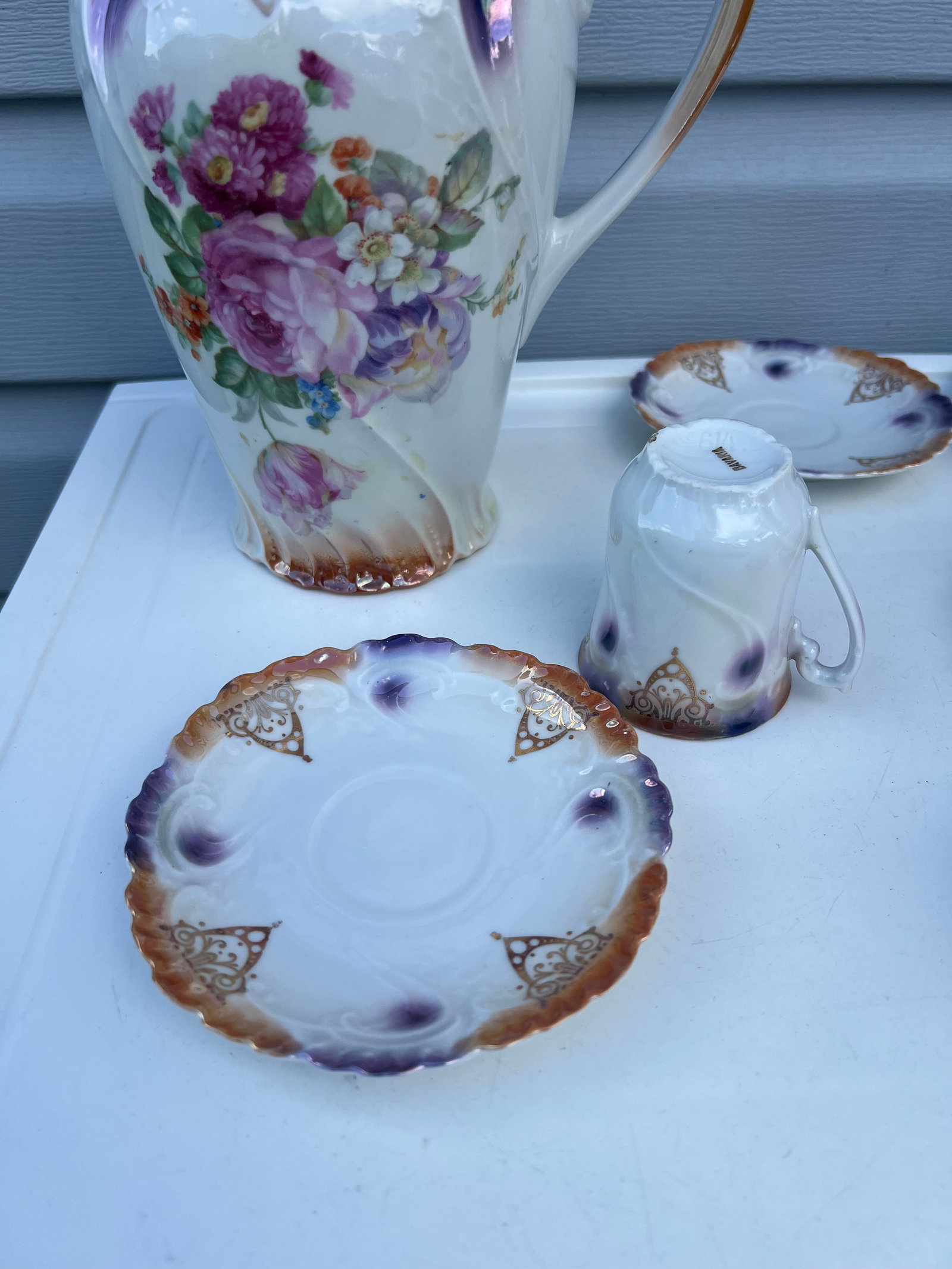 Antique Floral Porcelain Tea Set - 11 Pc - 5