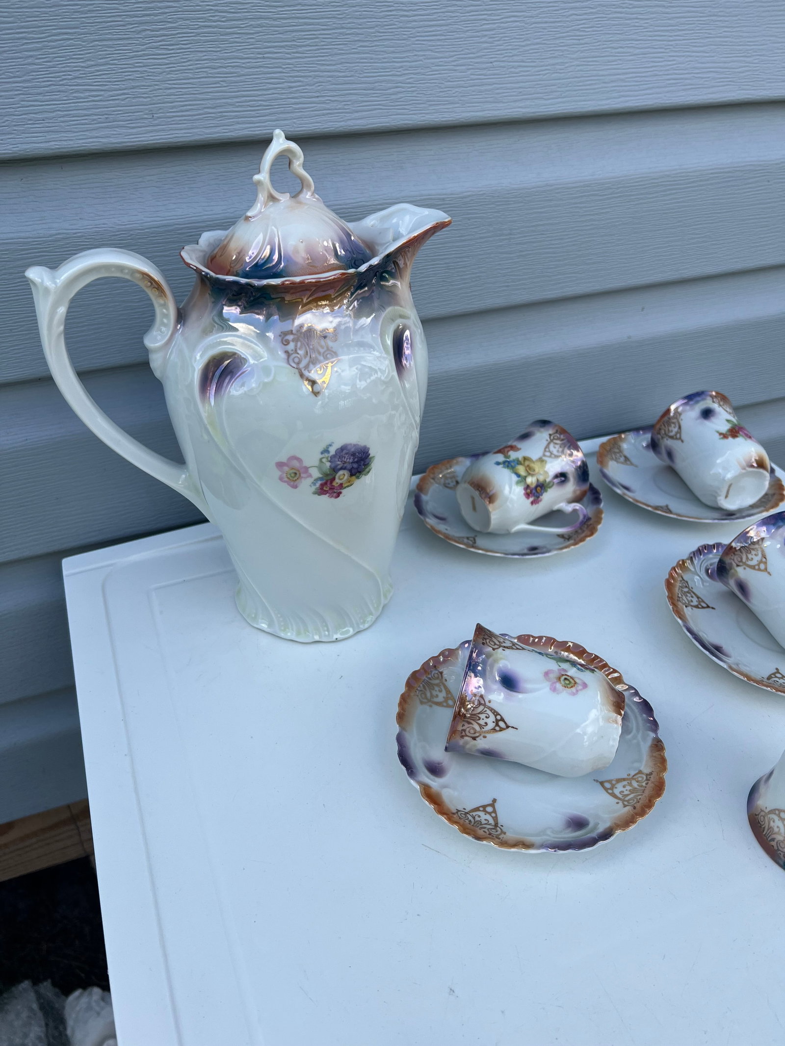 Antique Floral Porcelain Tea Set - 11 Pc - 6