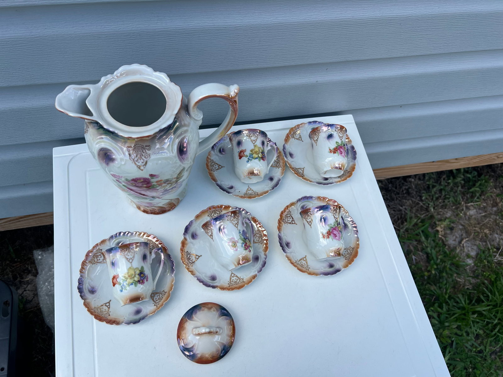 Antique Floral Porcelain Tea Set - 11 Pc - 7