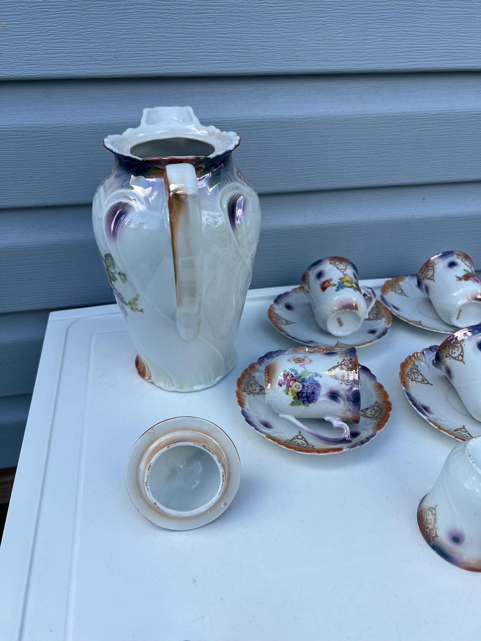 Antique Floral Porcelain Tea Set - 11 Pc - 8