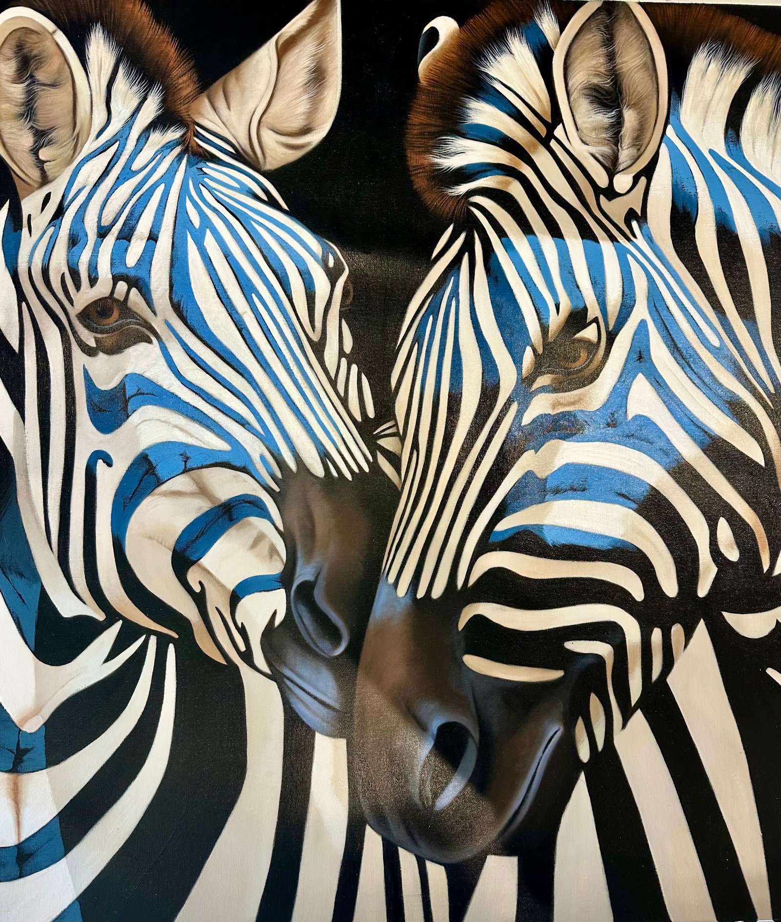 Contemporary Zebra Original Painting in Blue and Black – By P Charles, 36 X 36", Unstretched - 5