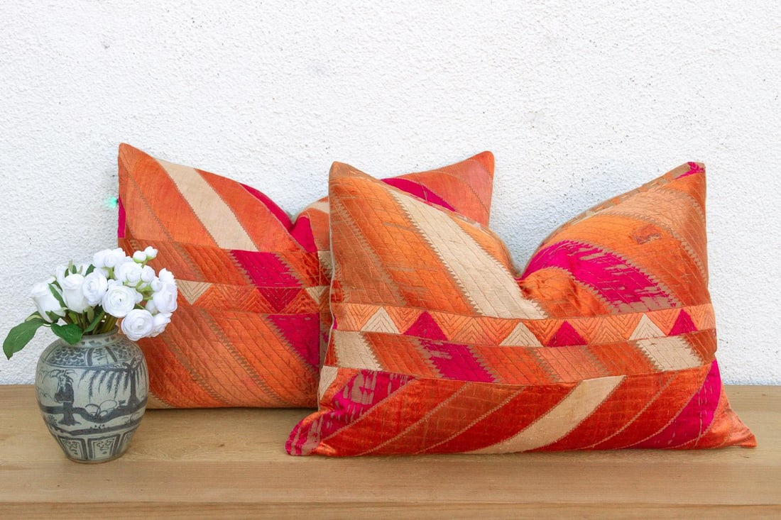 Jalandhar Mirror, Set of 2 Heirloom Bagh Phulkari Pillows - 2