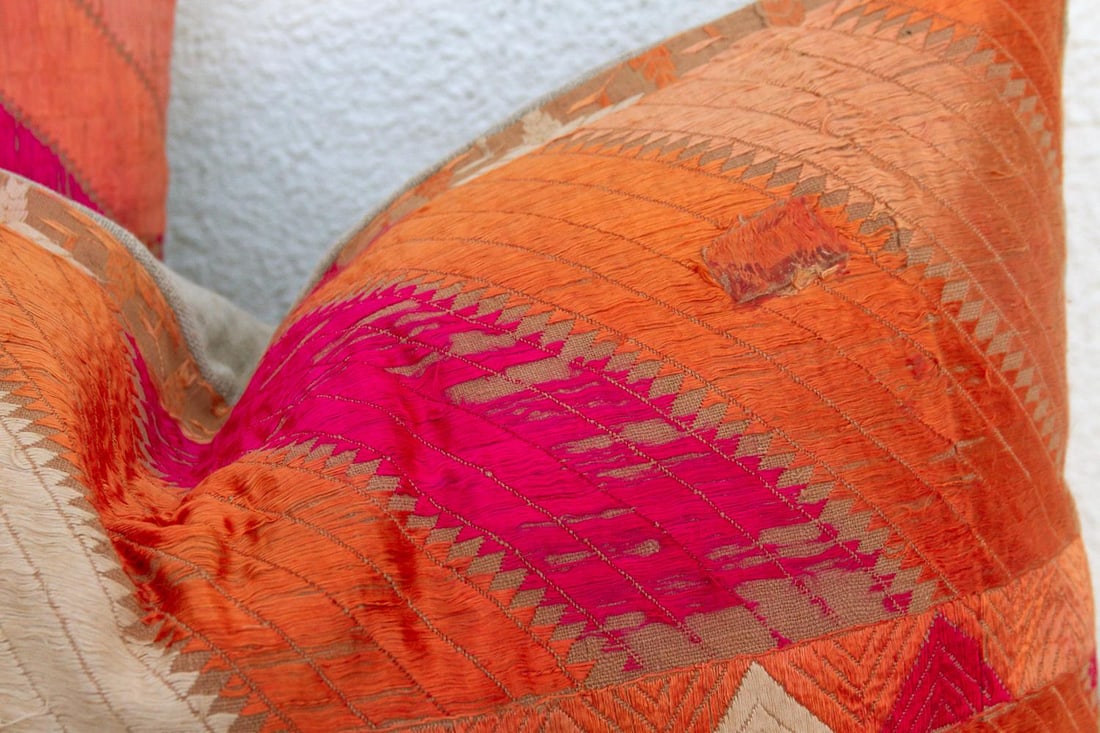 Jalandhar Mirror, Set of 2 Heirloom Bagh Phulkari Pillows - 3