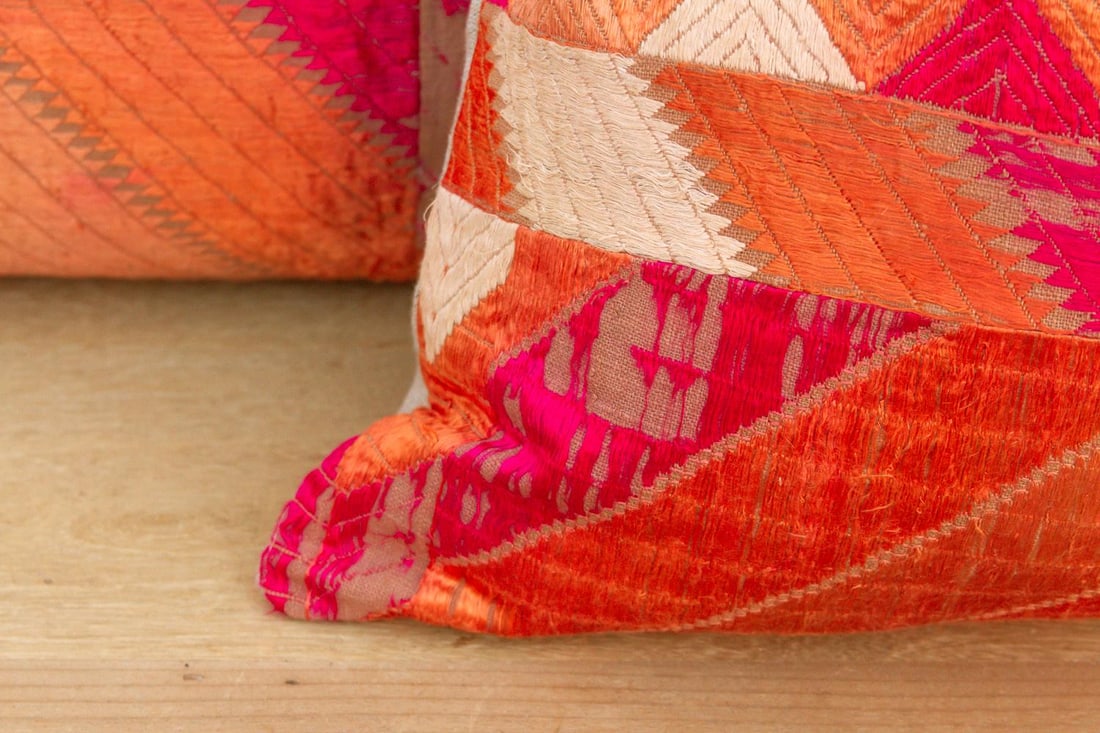 Jalandhar Mirror, Set of 2 Heirloom Bagh Phulkari Pillows - 4