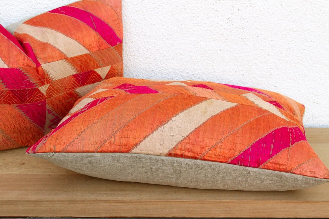 Jalandhar Mirror, Set of 2 Heirloom Bagh Phulkari Pillows - 5