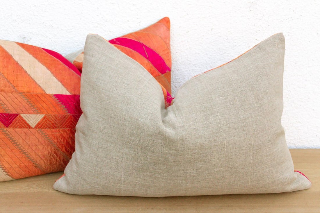 Jalandhar Mirror, Set of 2 Heirloom Bagh Phulkari Pillows - 6
