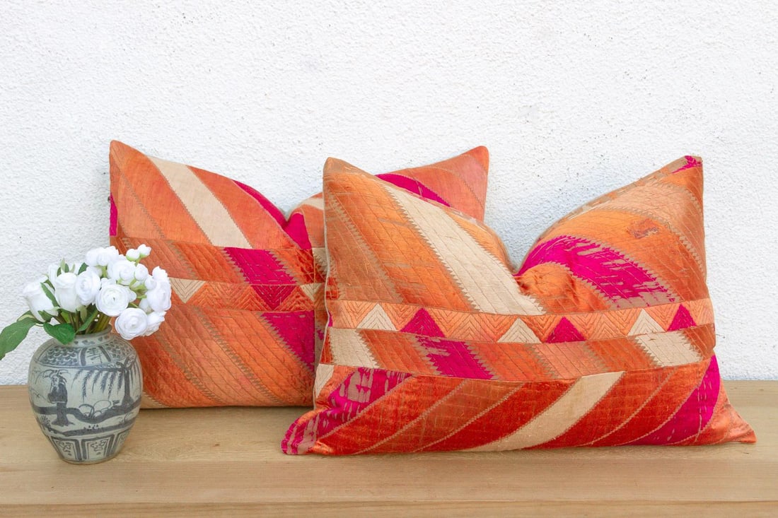 Jalandhar Mirror, Set of 2 Heirloom Bagh Phulkari Pillows - 7