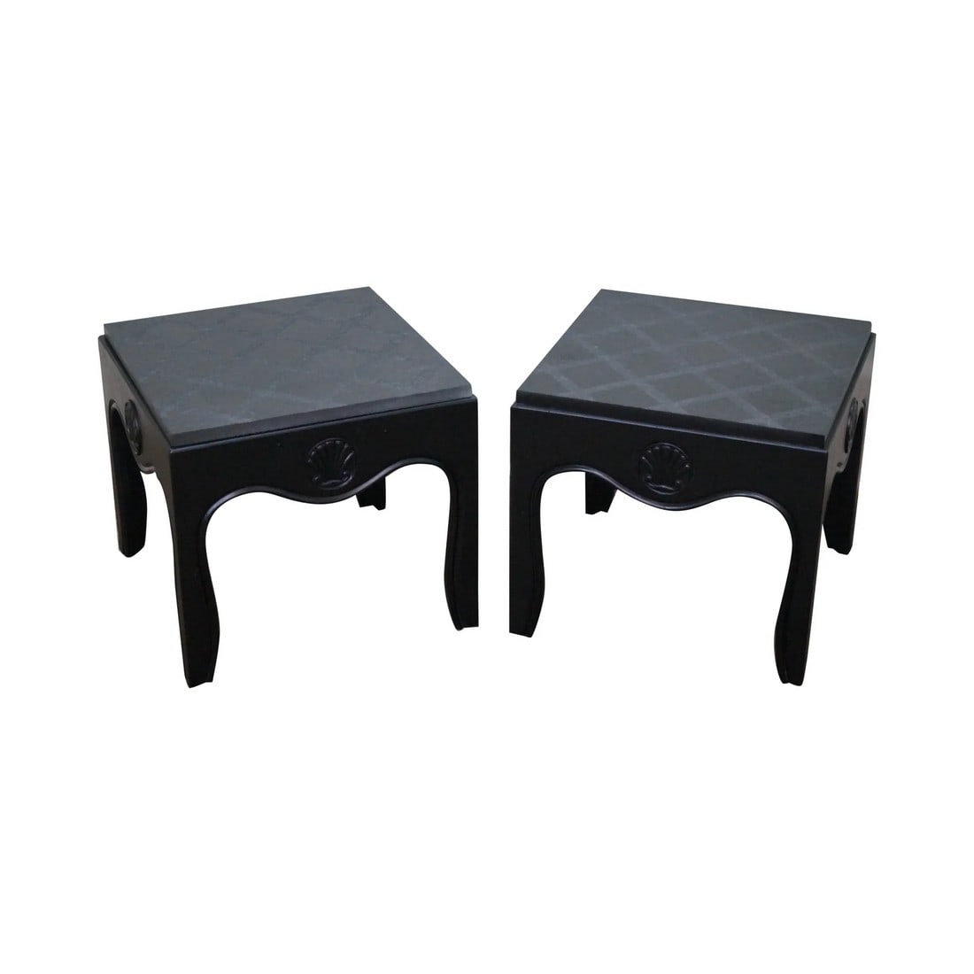 1970s Mid-Century Ebonized Black Slate Top Side Tables - A Pair (1 of 10)
