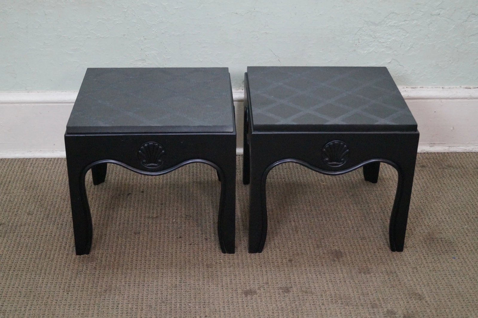 1970s Mid-Century Ebonized Black Slate Top Side Tables - A Pair - 4