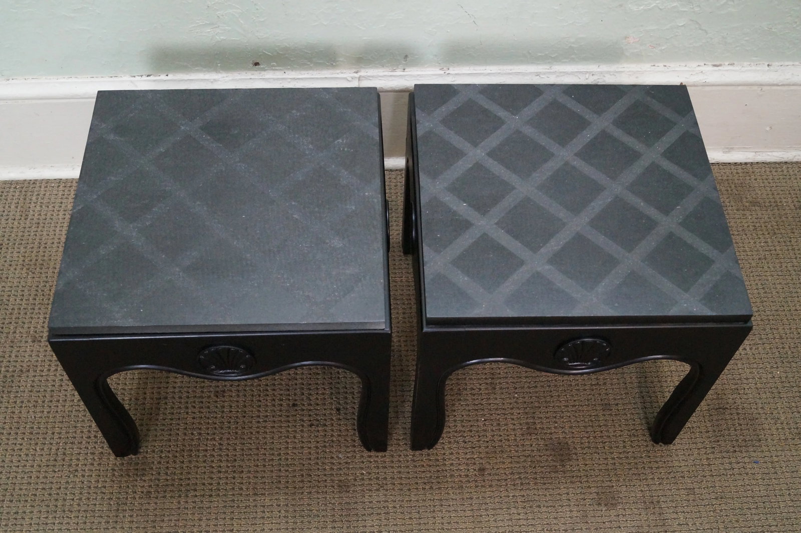 1970s Mid-Century Ebonized Black Slate Top Side Tables - A Pair - 7