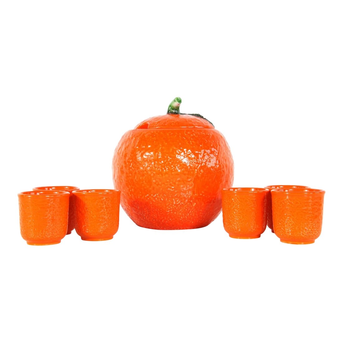 Vintage Italian Majolica Figural Orange Punch Bowl & 6 Glasses - Set of 7: Absolutely AWESOME vintage c.1960's Italian majolica punch bowl and glasses in the form of an orange! Great orange peel texture to the glaze, wonderful bright vibrant colors and a great hand feel!