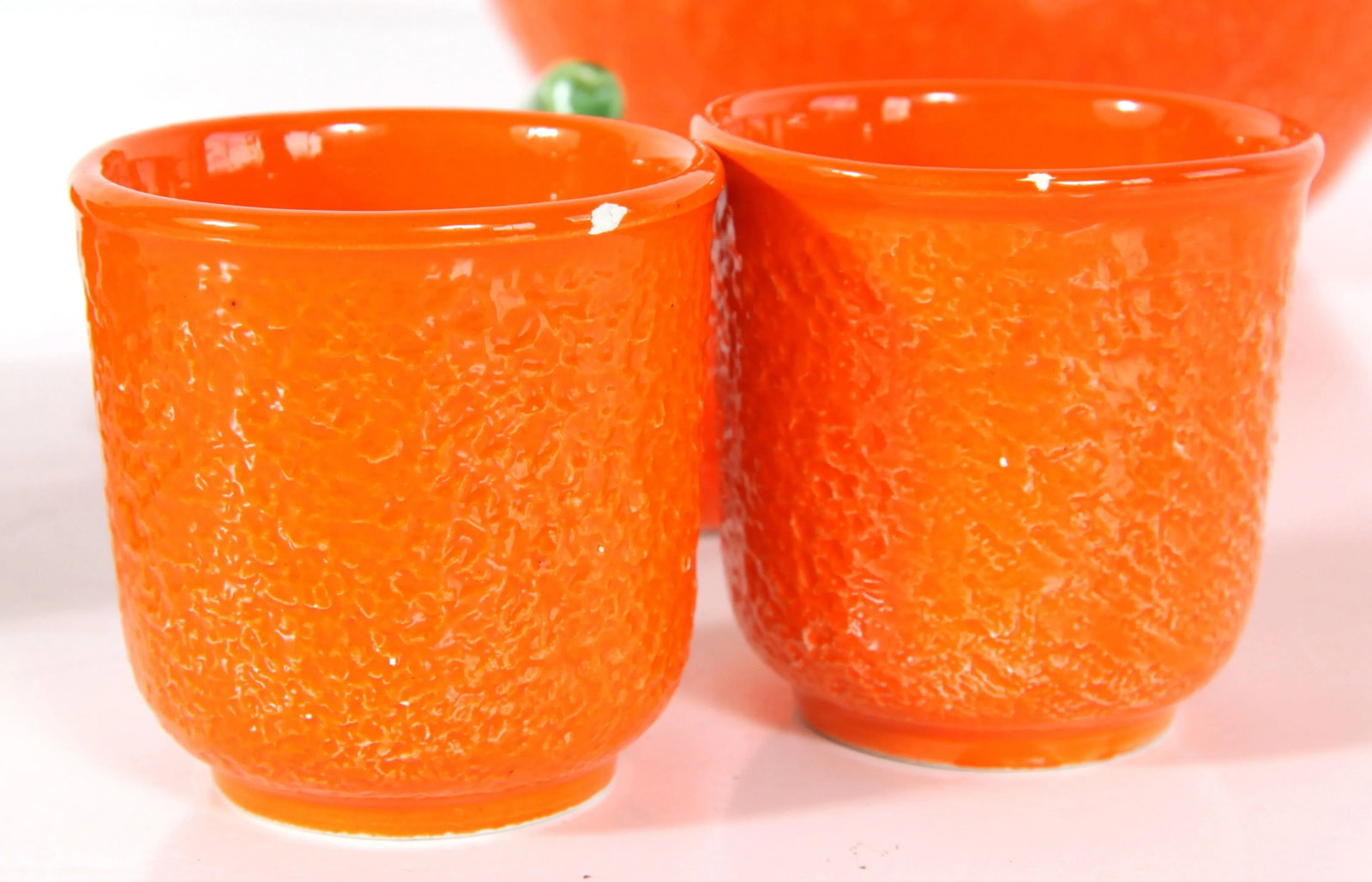 Vintage Italian Majolica Figural Orange Punch Bowl & 6 Glasses - Set of 7 - 9