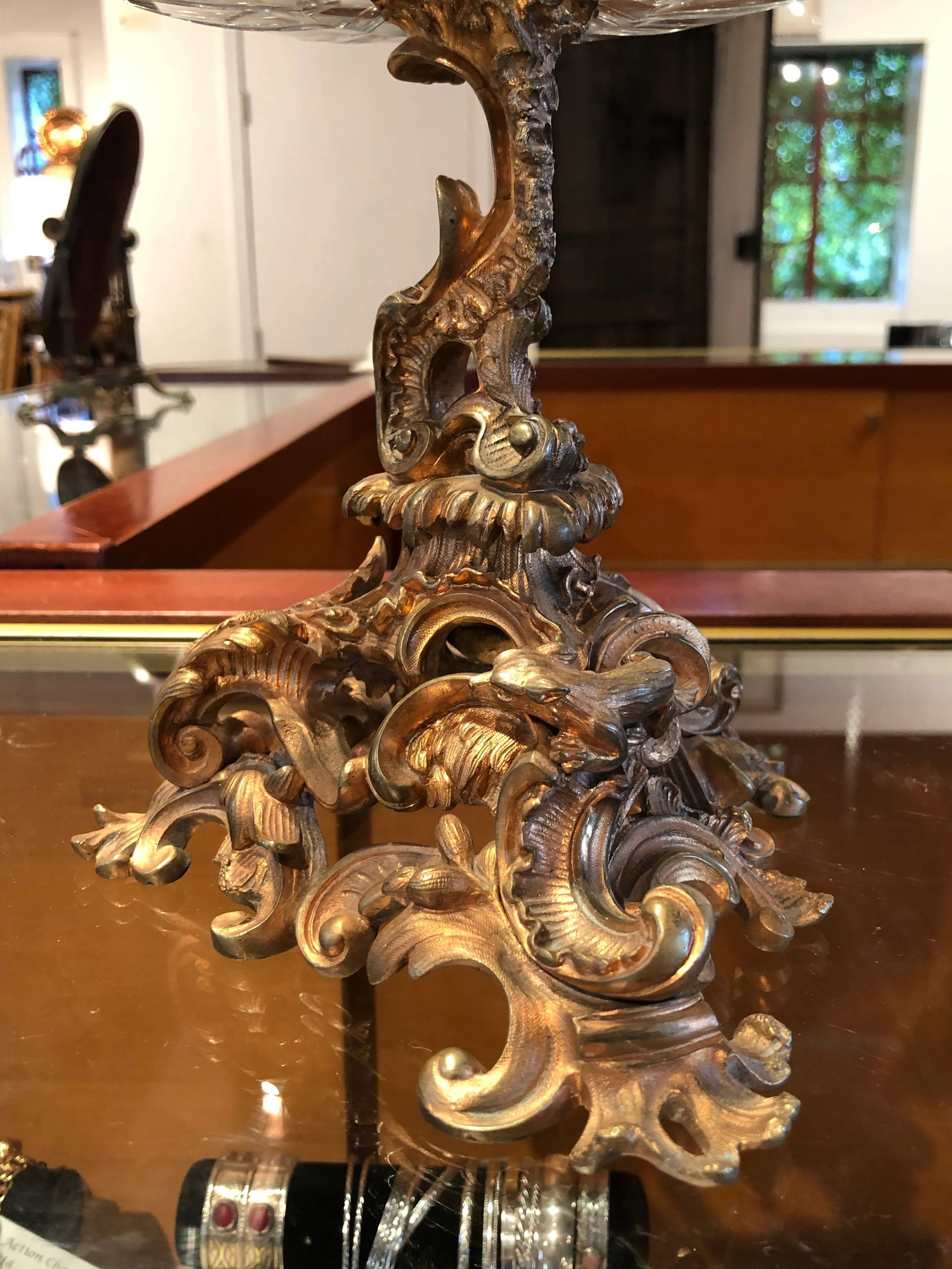 19th Century Gilt Bronze & Crystal Fox Hunting Scene Centerpiece or Epergne - 2