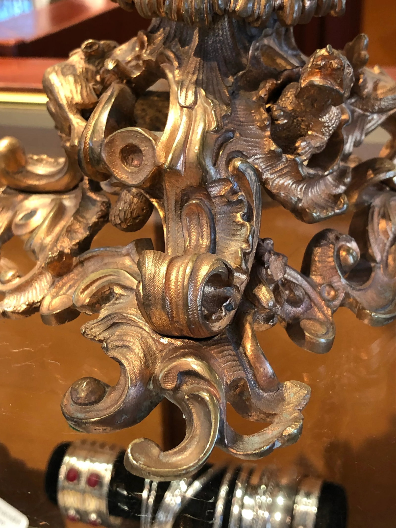 19th Century Gilt Bronze & Crystal Fox Hunting Scene Centerpiece or Epergne - 5