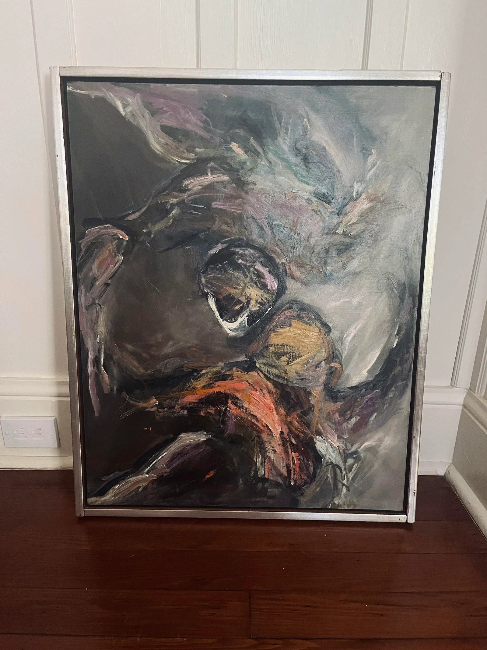 1970s Abstract Figures Dancing Original Oil Painting on Board, Framed - 12