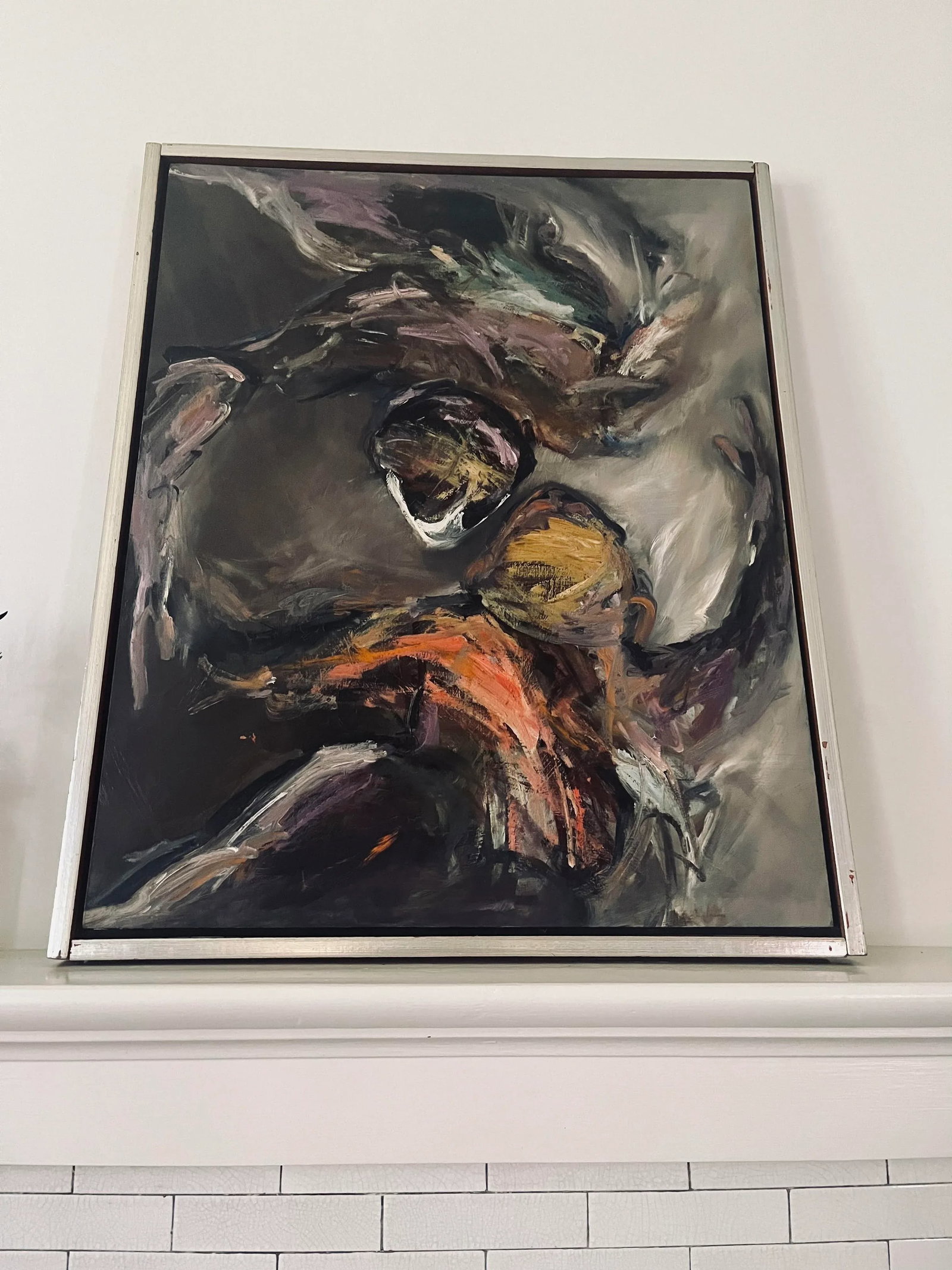 1970s Abstract Figures Dancing Original Oil Painting on Board, Framed - 2