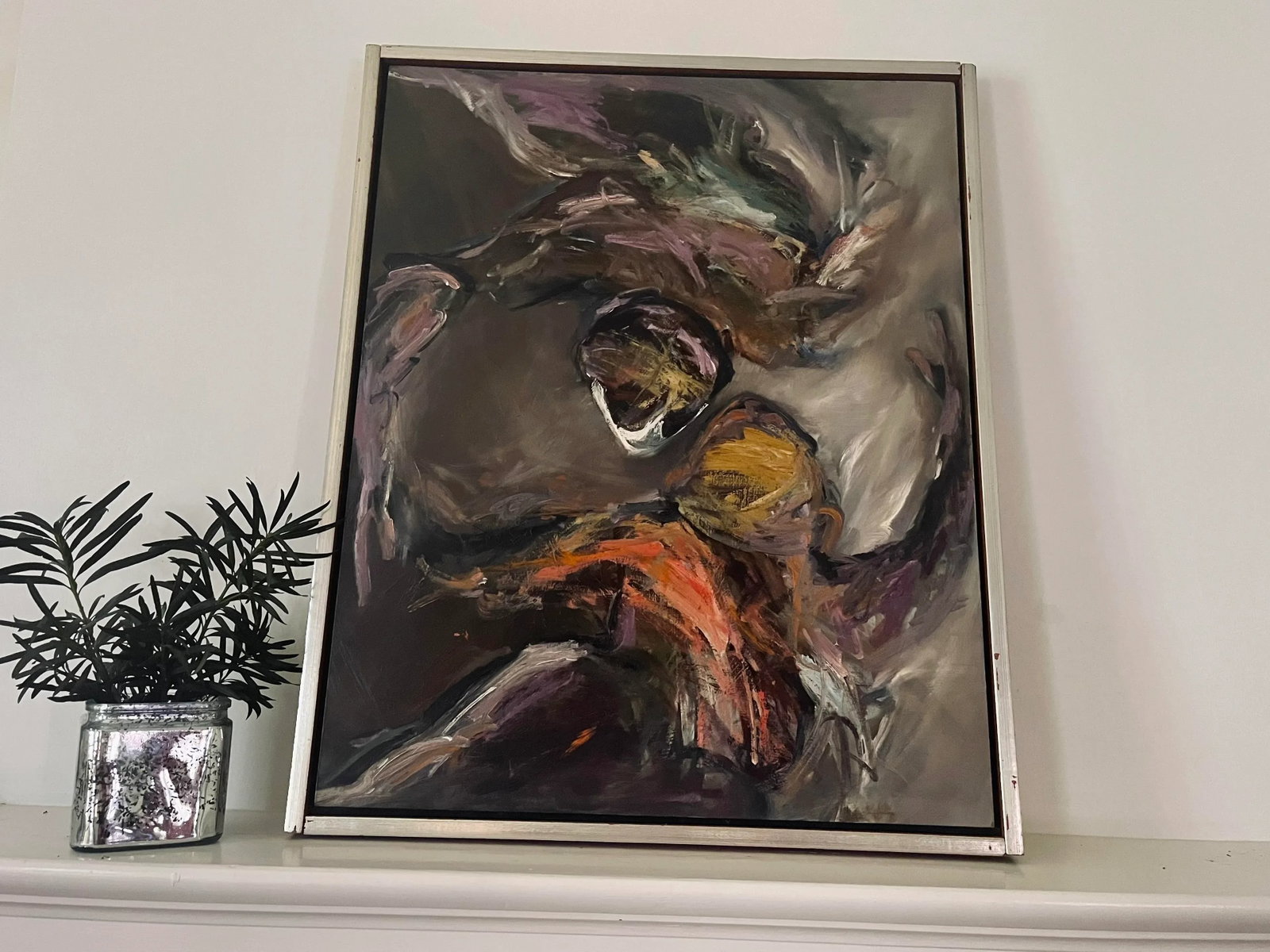 1970s Abstract Figures Dancing Original Oil Painting on Board, Framed - 3