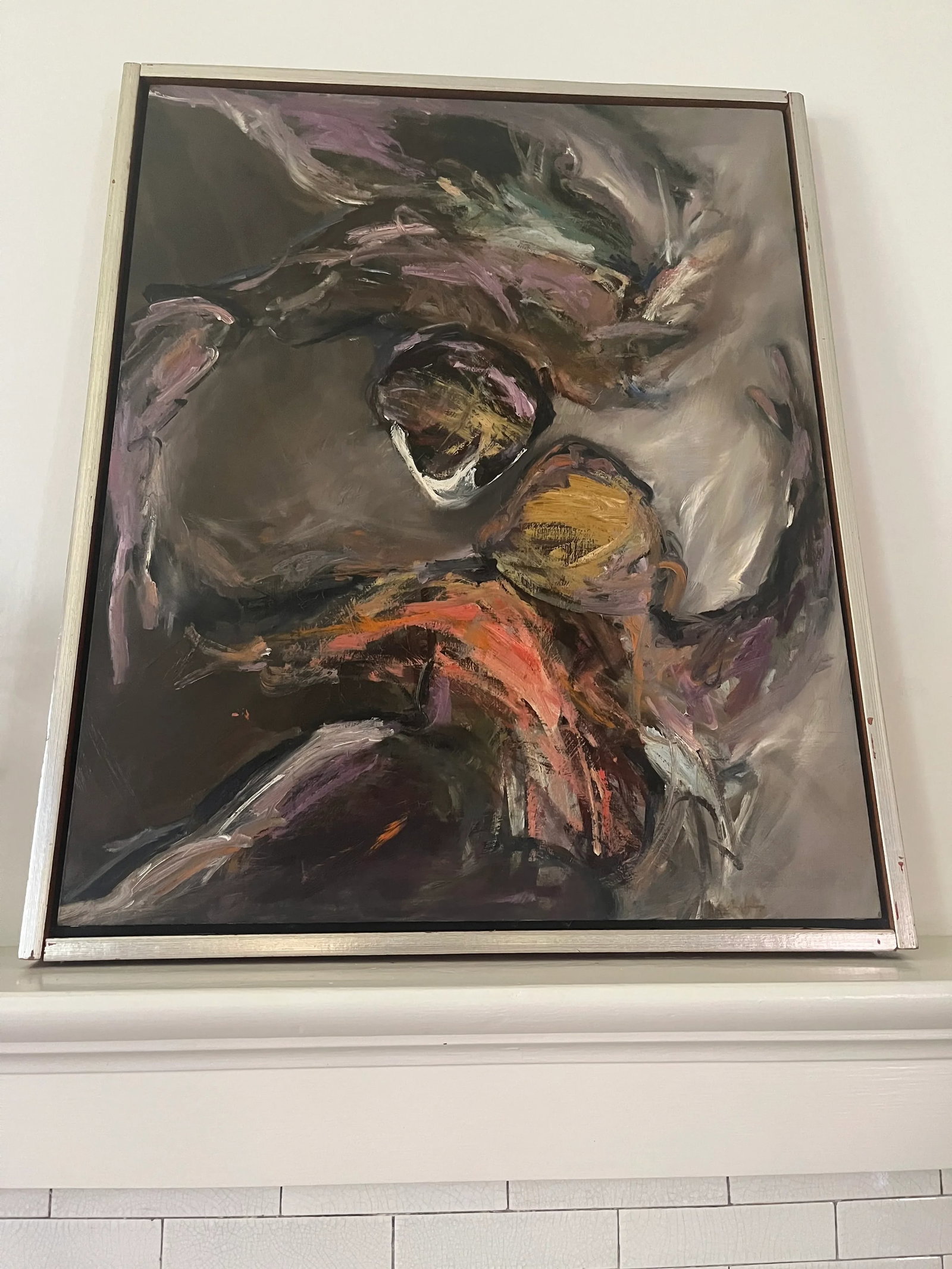 1970s Abstract Figures Dancing Original Oil Painting on Board, Framed - 4