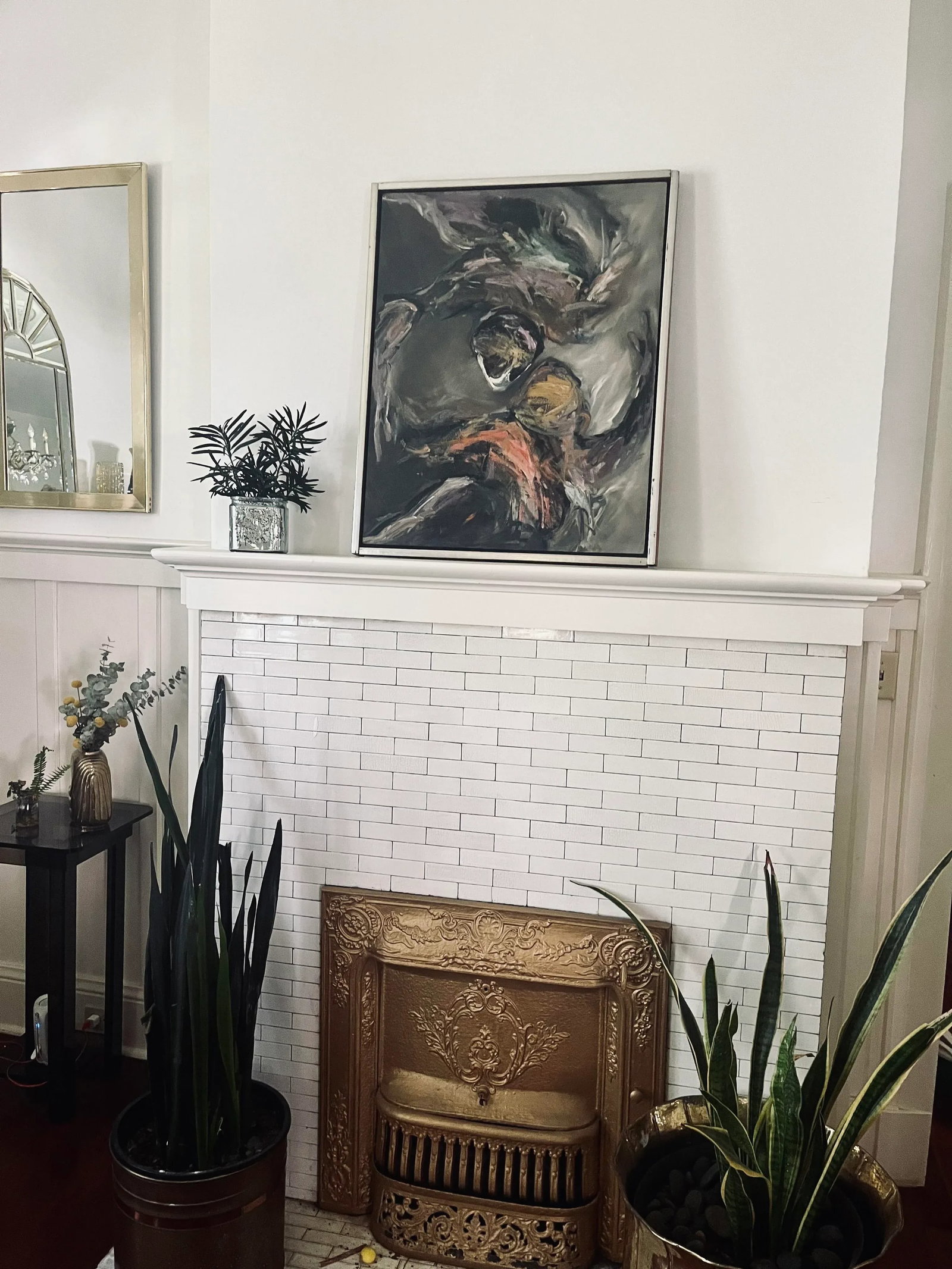 1970s Abstract Figures Dancing Original Oil Painting on Board, Framed - 6