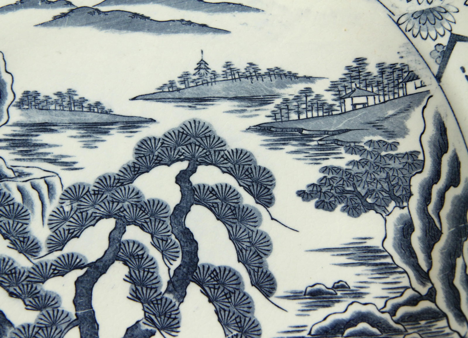 Antique 19th Century Japanese Meiji Blue & White Pottery 16" Serving Platter - 7